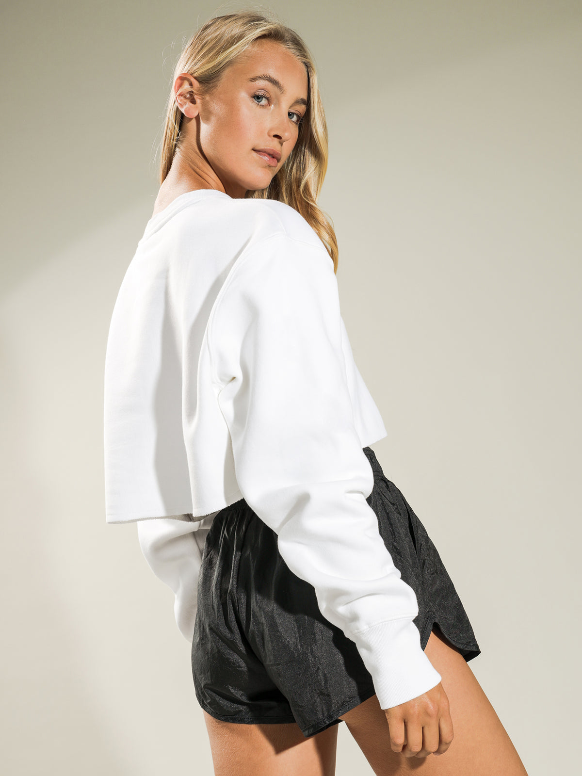 Champion Reverse Weave Cropped Cut Off Crew Sweatshirt | White