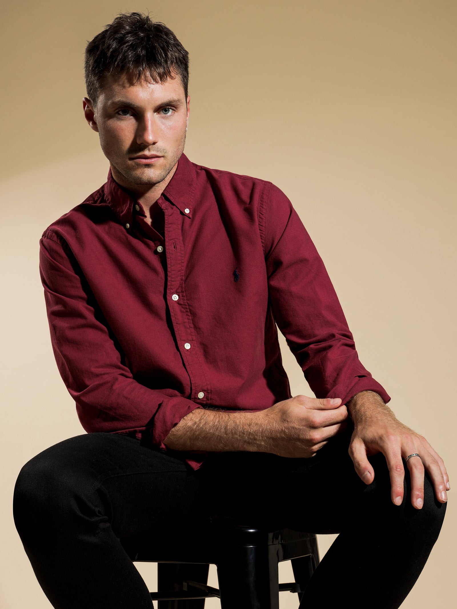 Slim Fit Maroon Polo Ralph Lauren Shirt Slim Fit Garment Dyed