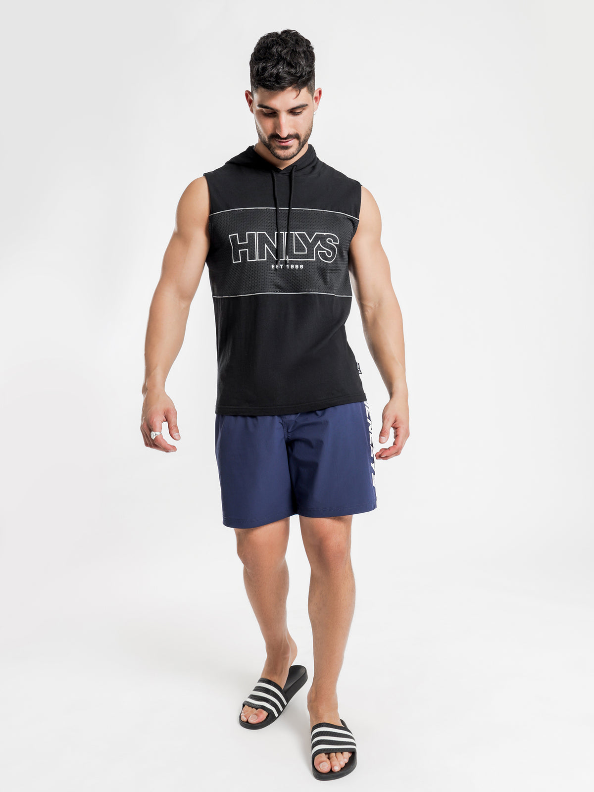 Bloc Reflective Hooded Muscle T-Shirt in Black