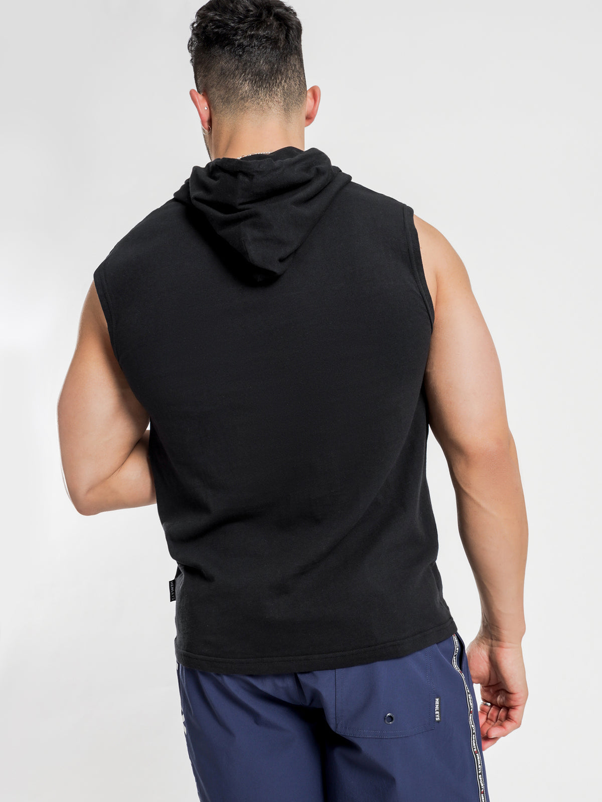 Bloc Reflective Hooded Muscle T-Shirt in Black