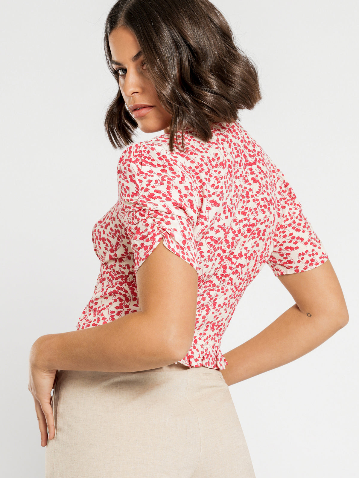Neve Floral Top in Red &amp; White