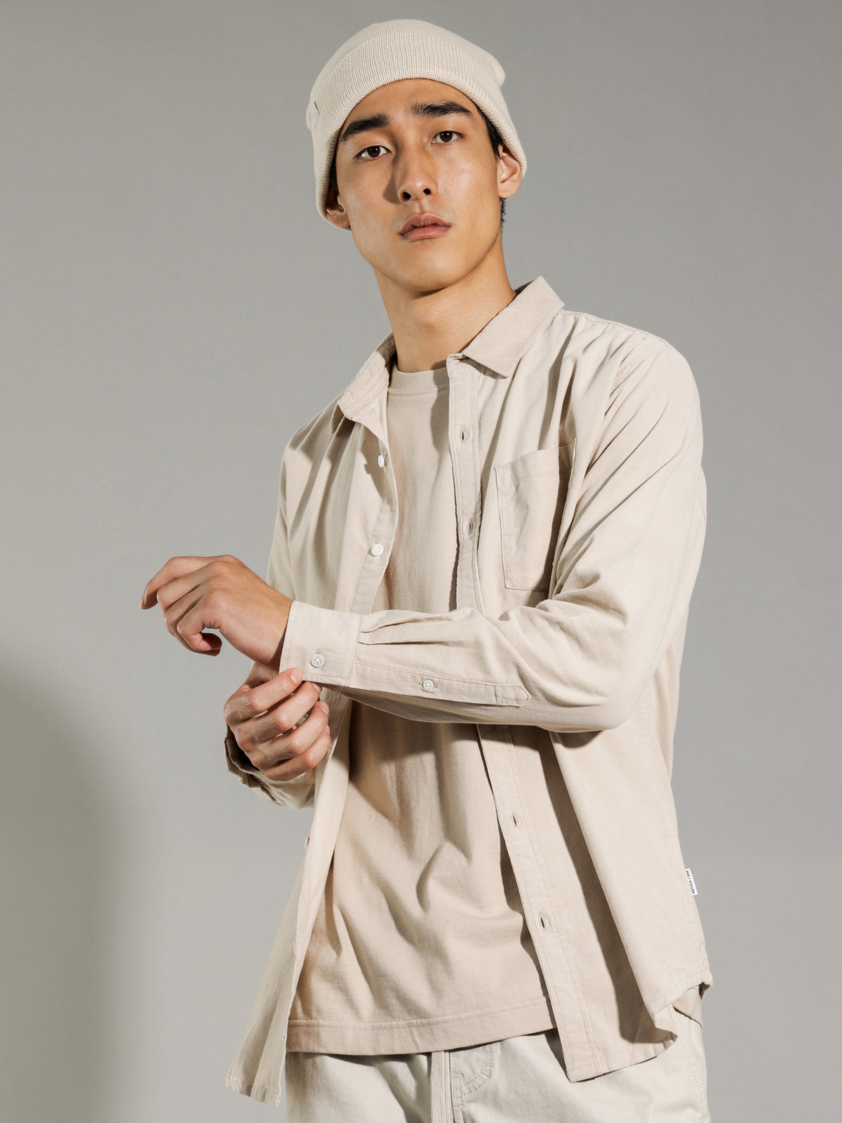 Miguel Corduroy Long Sleeve Shirt in Stone