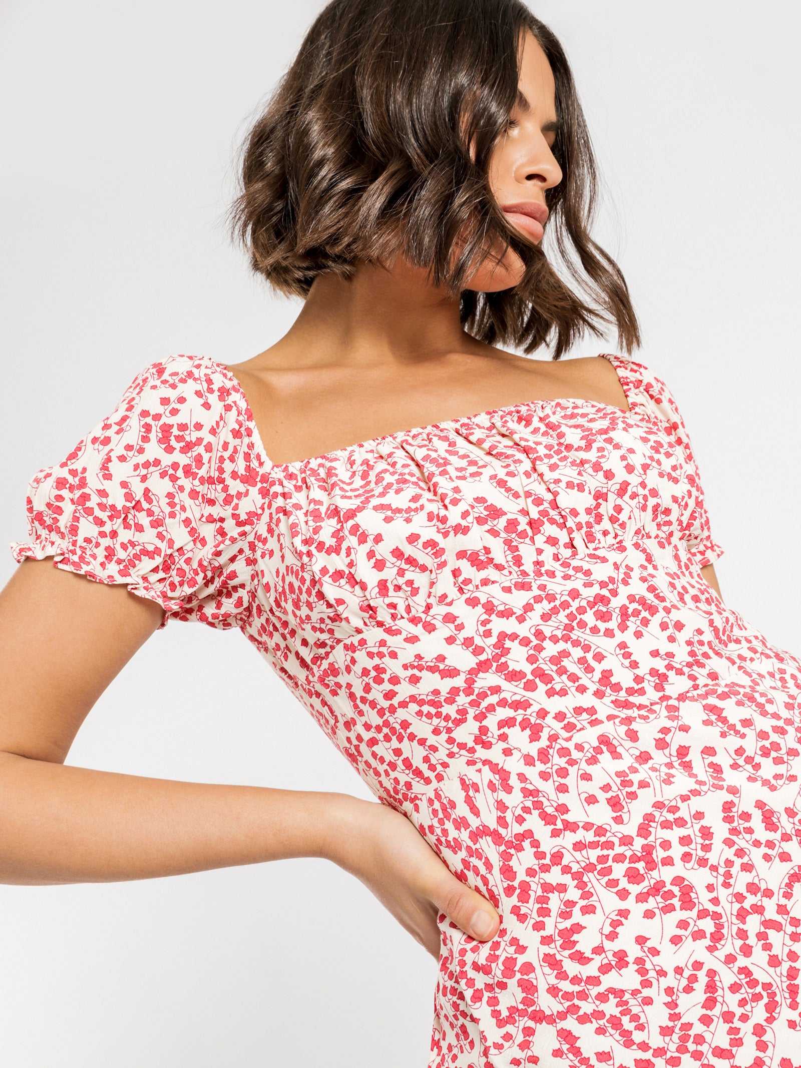 Neve Floral Midi Dress in Red & White