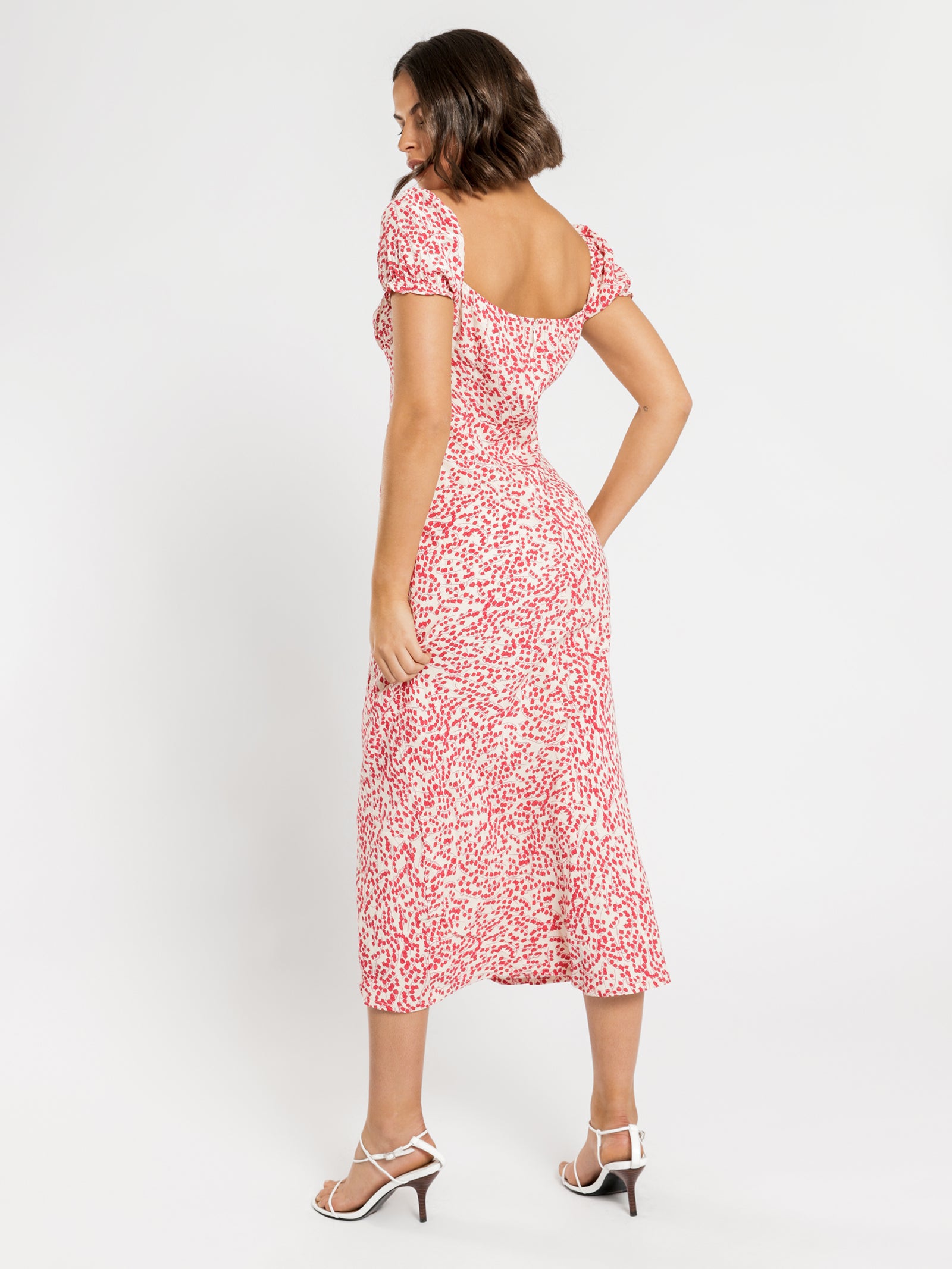 Neve Floral Midi Dress in Red & White