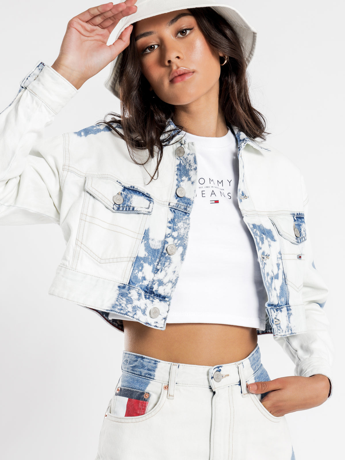 Extra Cropped Trucker Jacket in Cloudy Light Blue Rigid