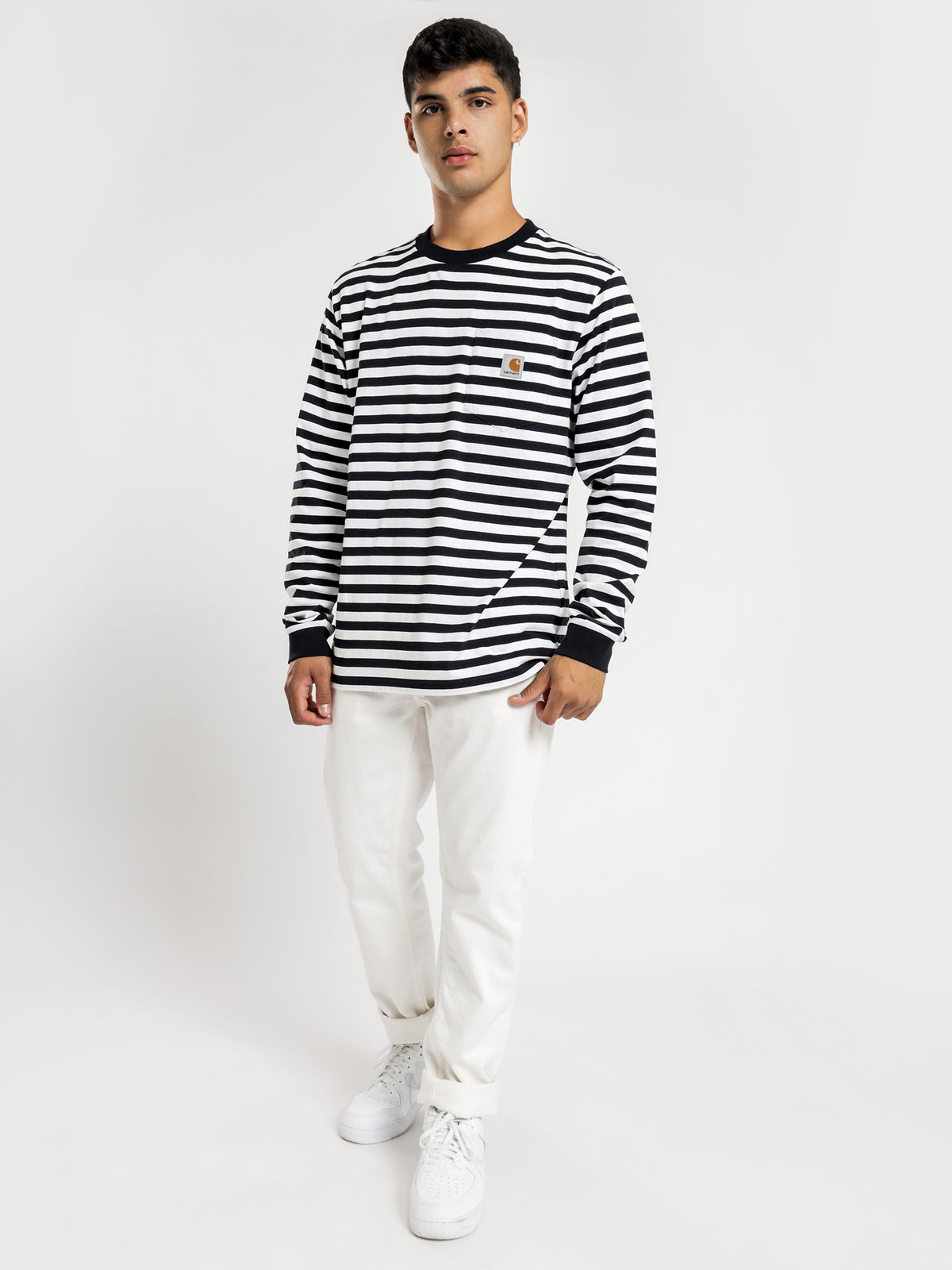 Scotty Long Sleeve T-Shirt in Black &amp; White Stripe