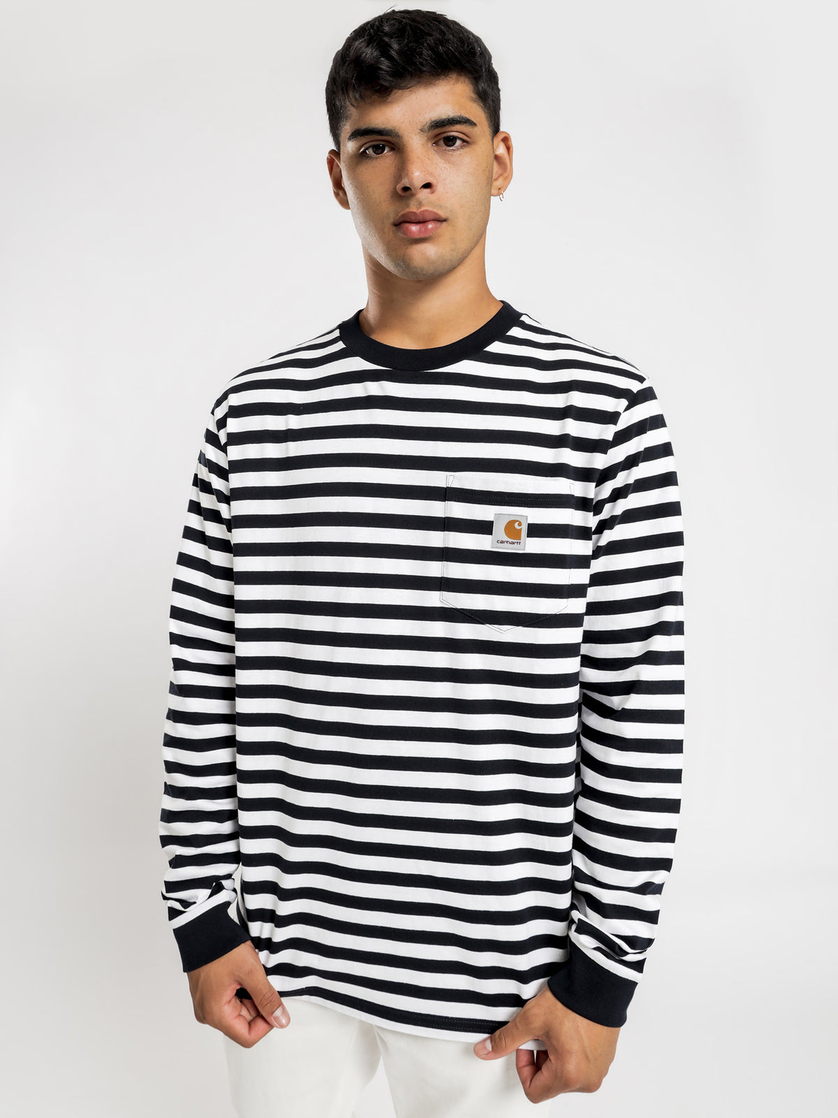 Scotty Long Sleeve T-Shirt in Black &amp; White Stripe