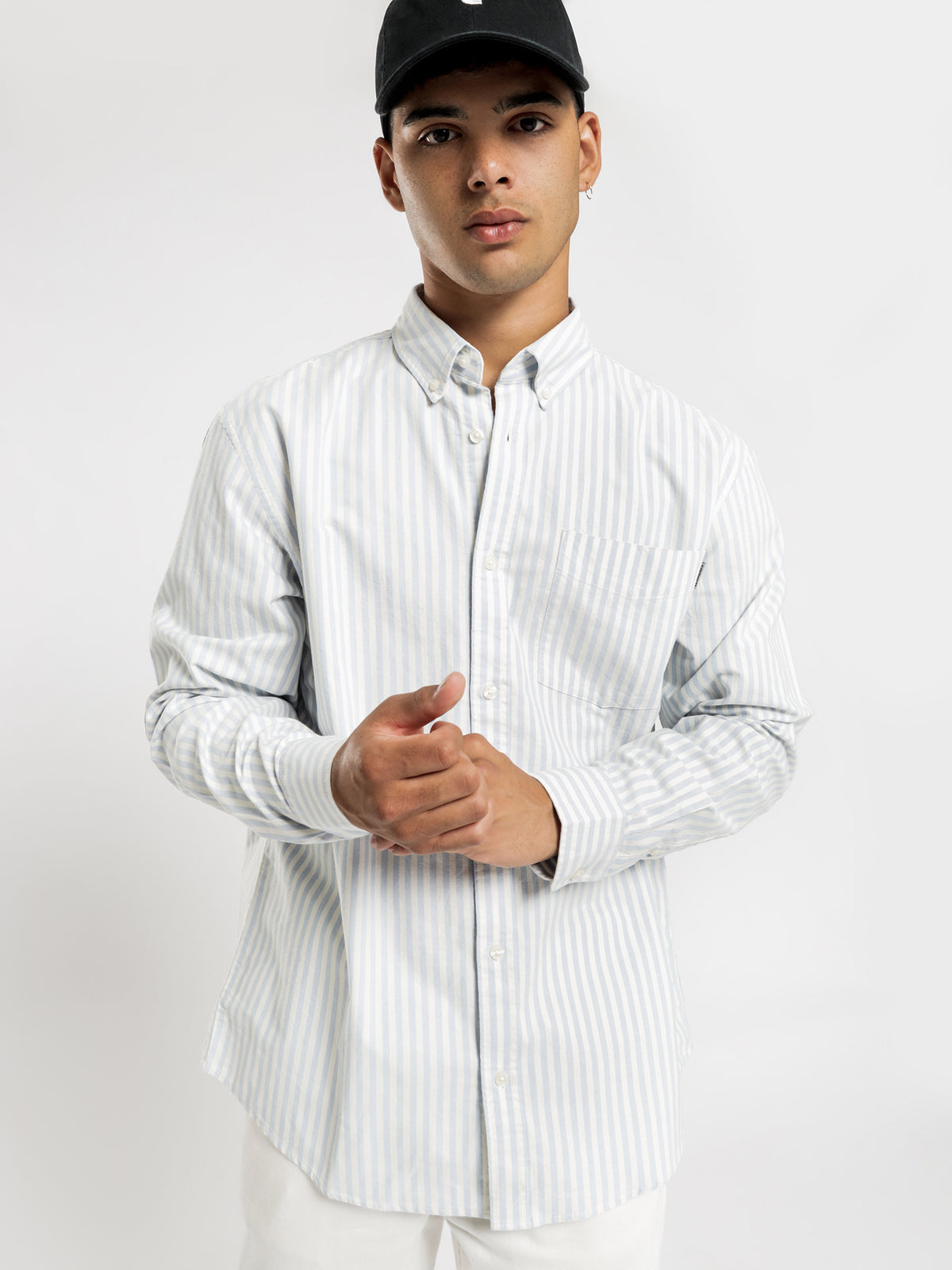 Simon Long Sleeve Shirt in Blue &amp; White Stripe