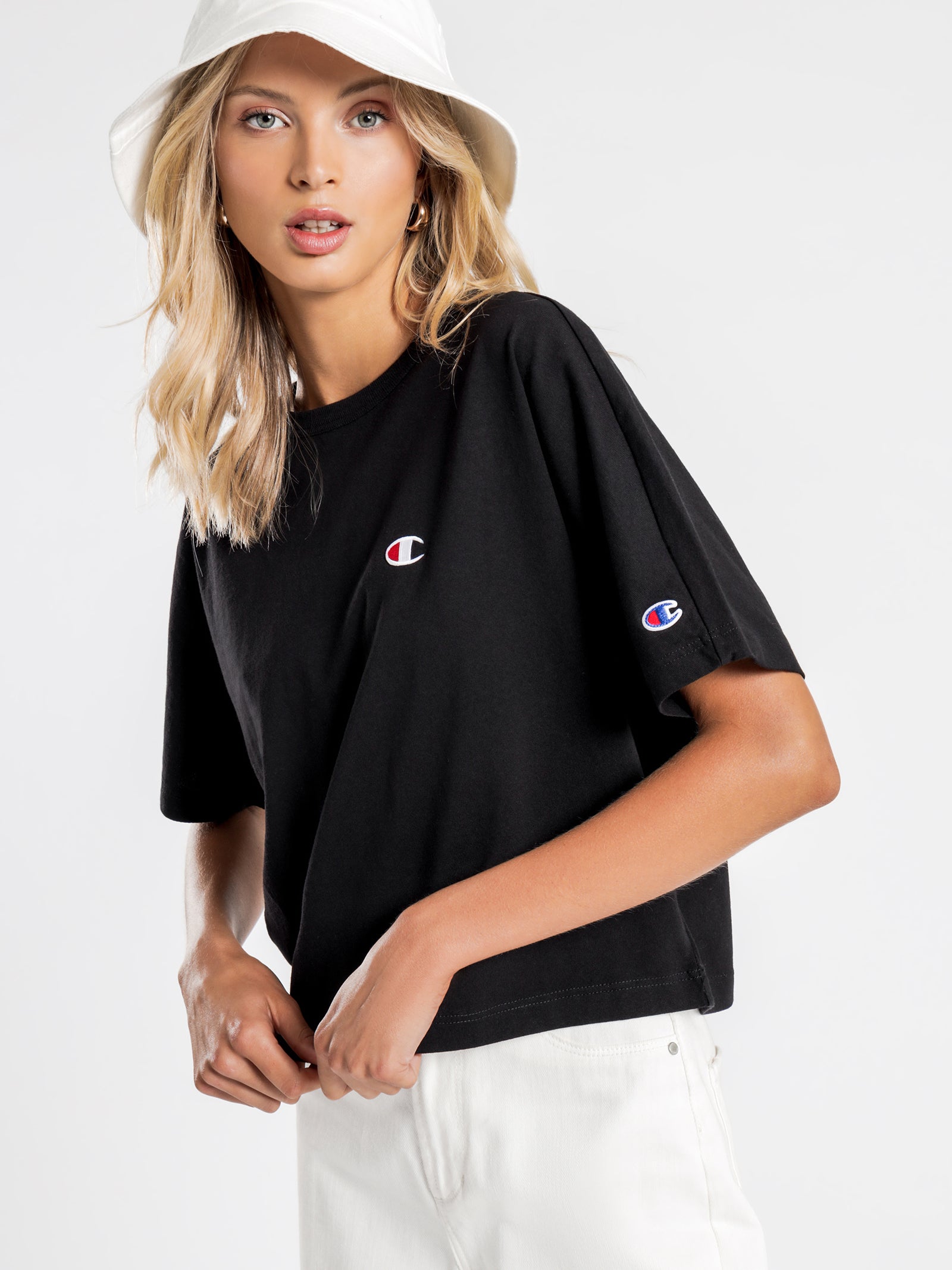 Cropped Tshirt Womens Black Champion T Shirt Champion Heritage