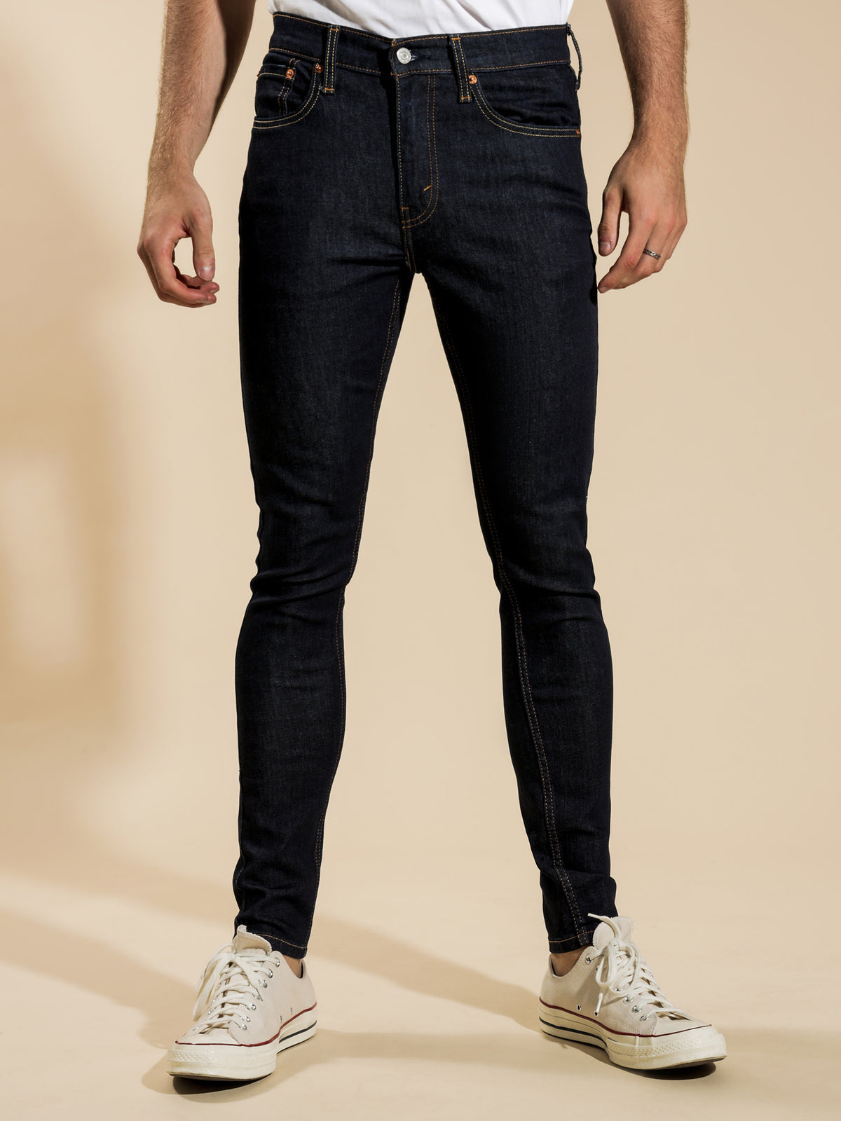 Skinny Tapered Jeans in Dark Blue Denim