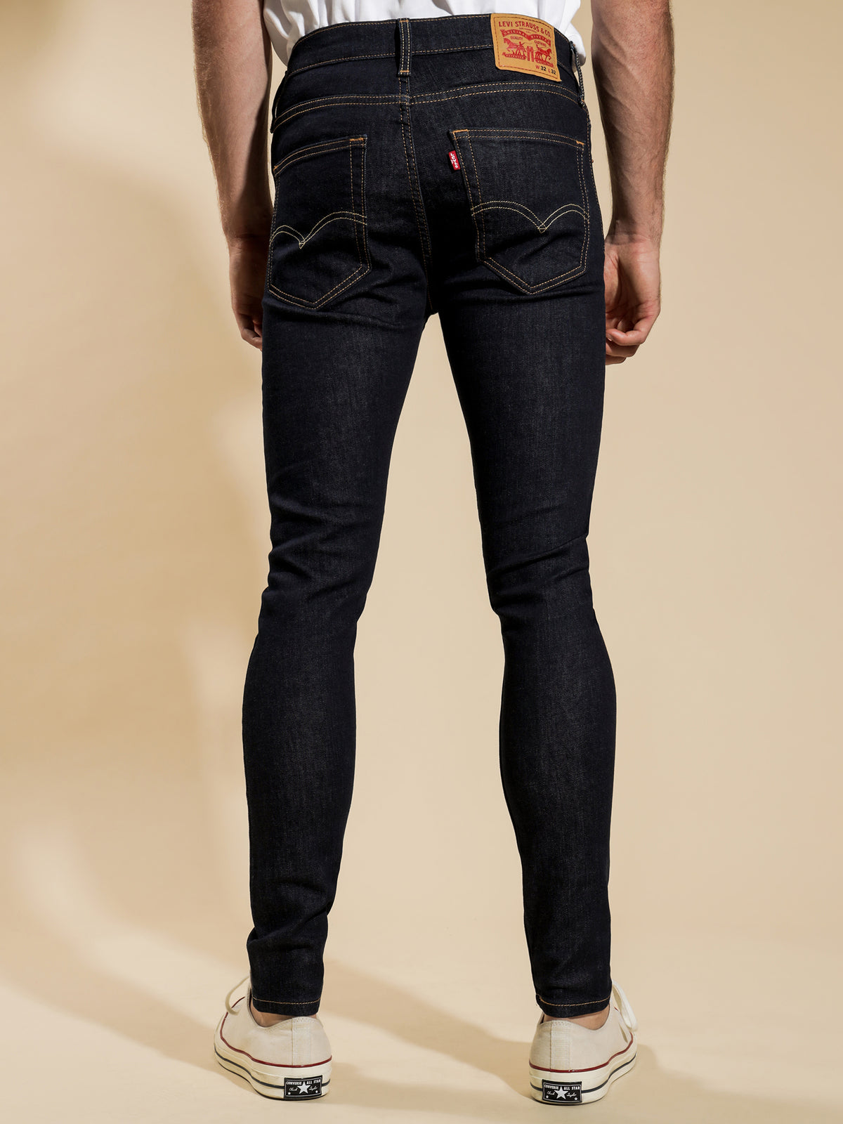 Skinny Tapered Jeans in Dark Blue Denim