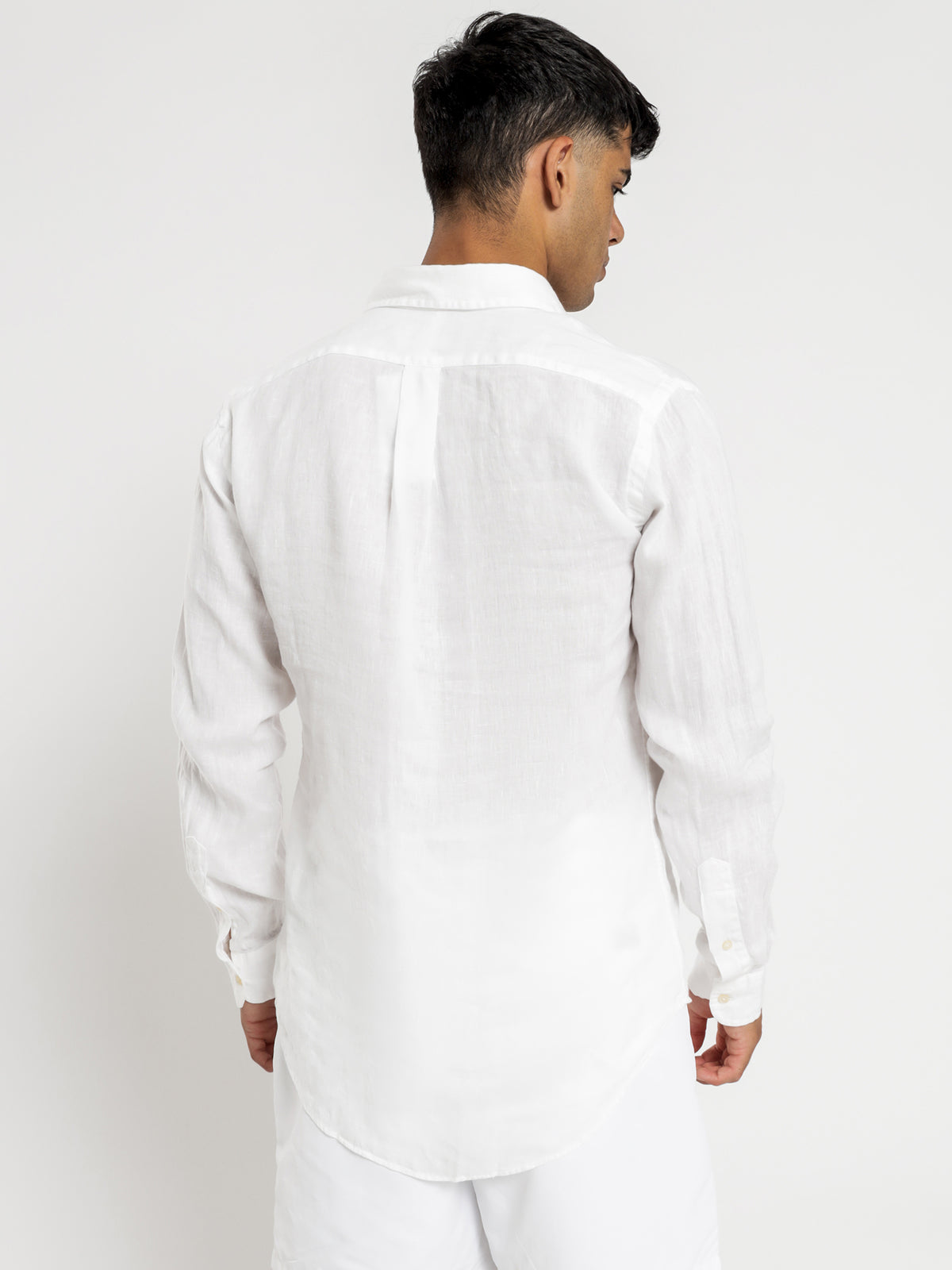 Long Sleeve Linen Sport Shirt in White