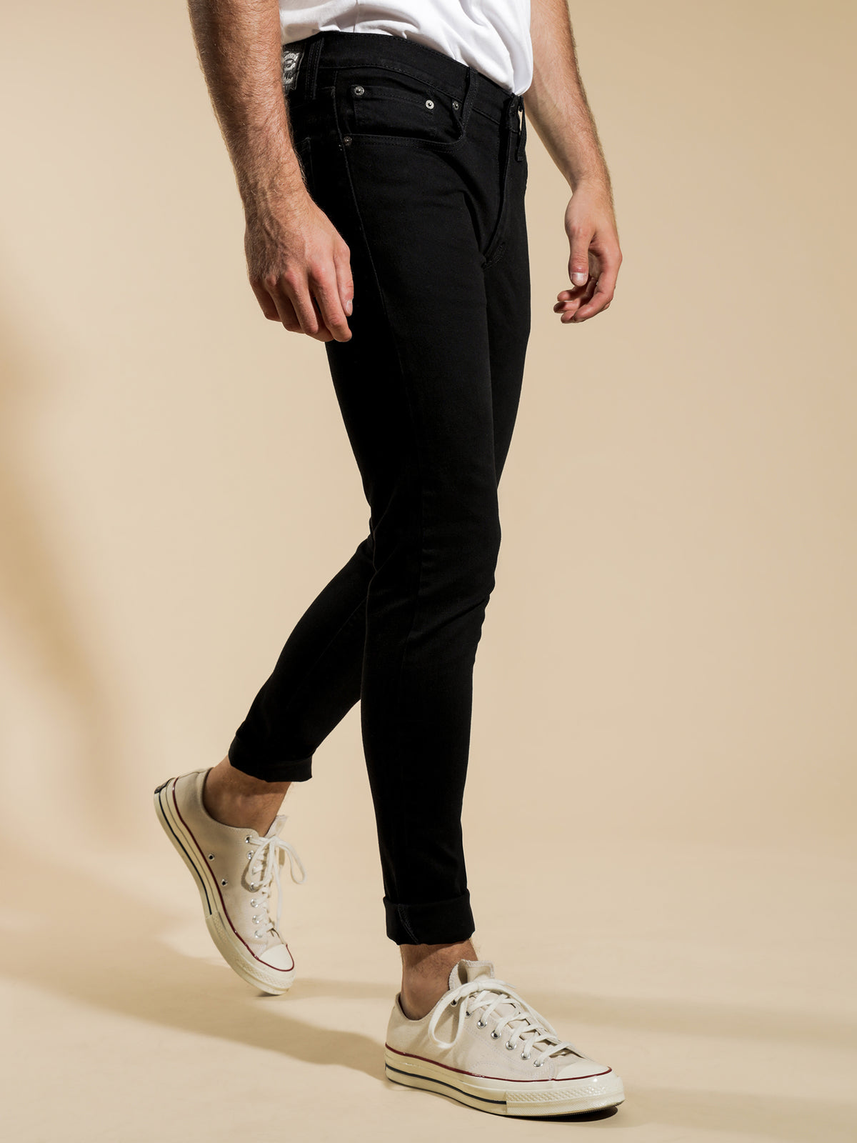 Skinny Tapered Jeans in Black Denim