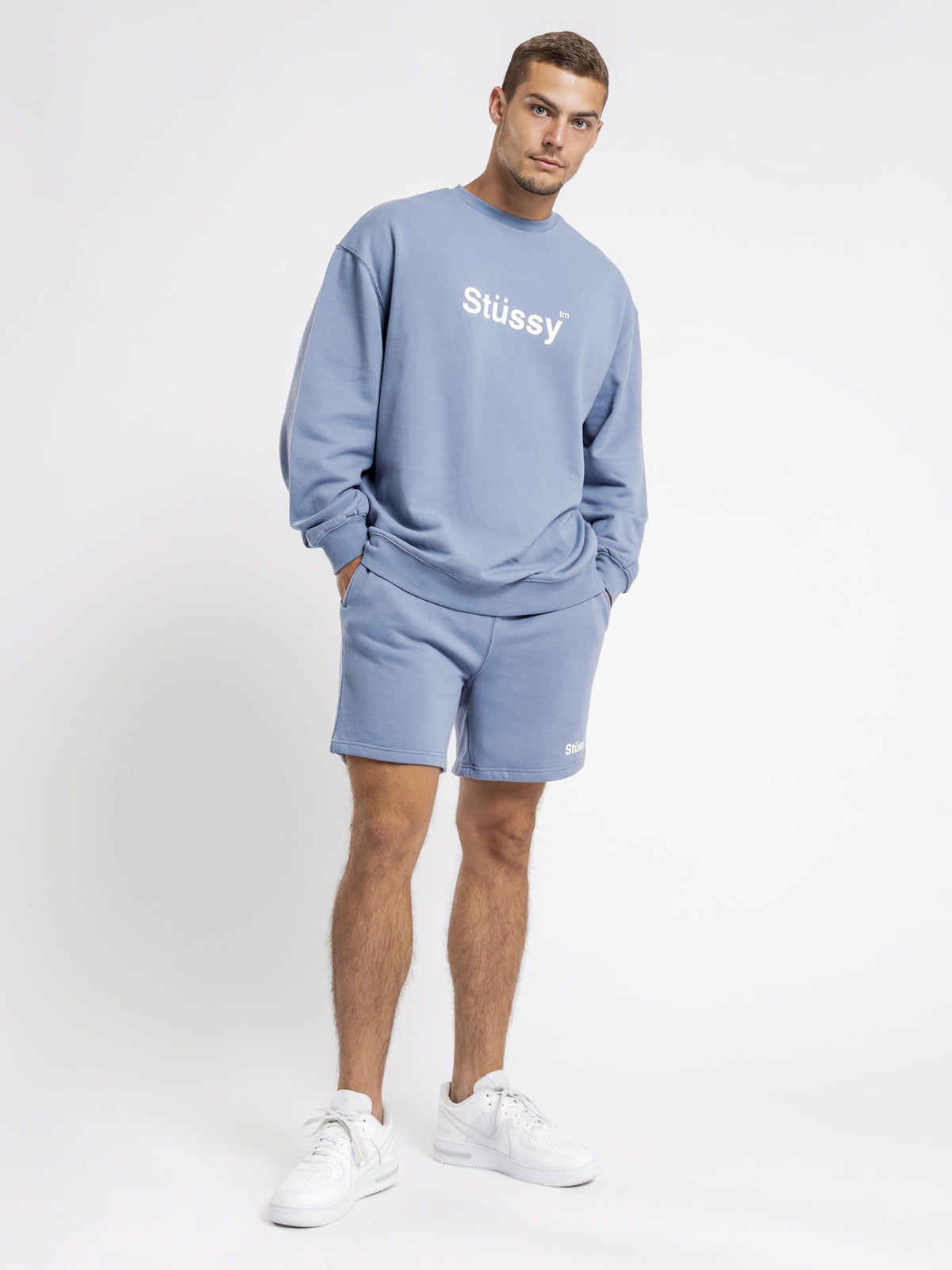 Stussy Text Crewneck Jumper | Blue