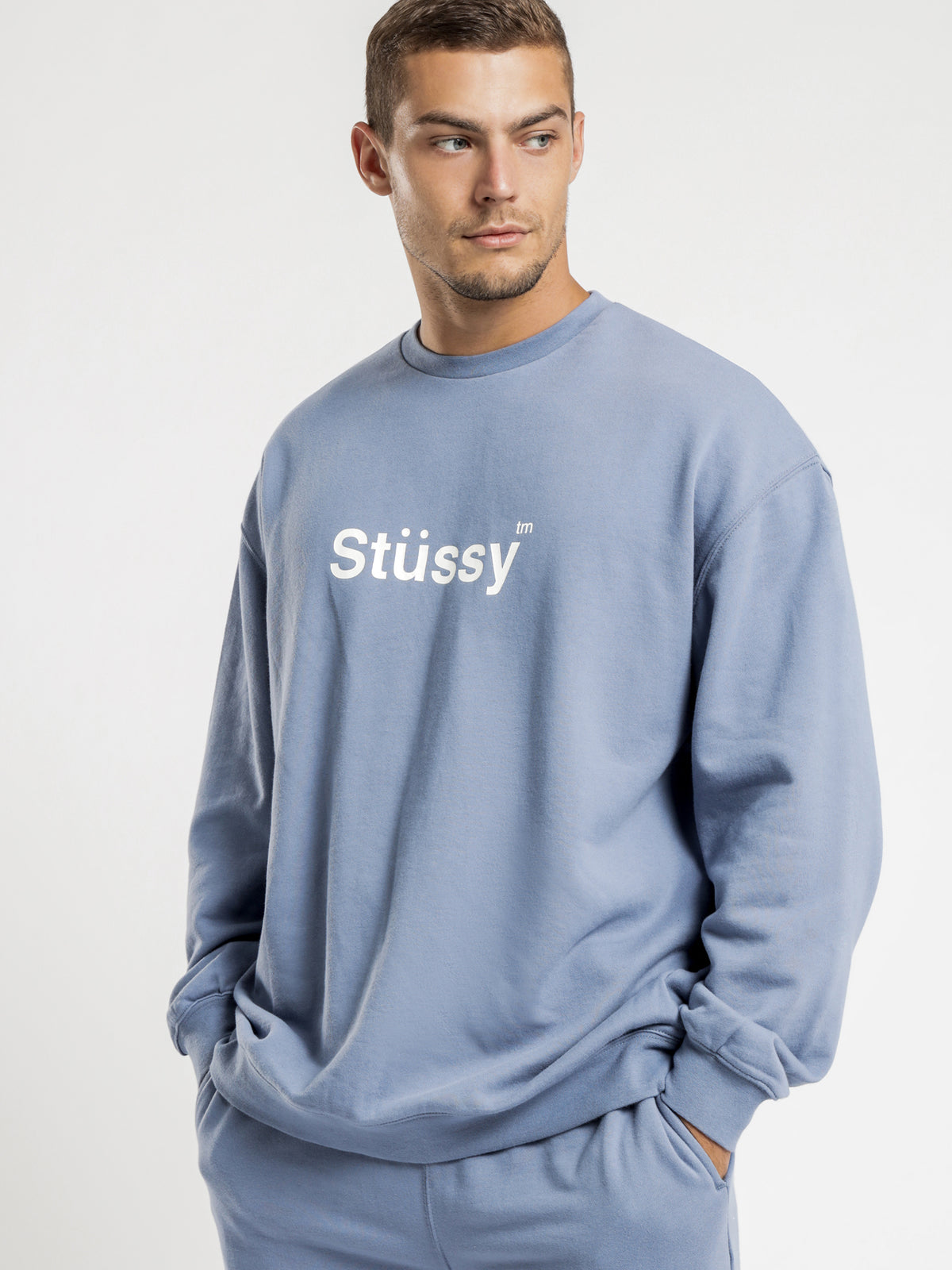 Stussy Text Crewneck Jumper | Blue