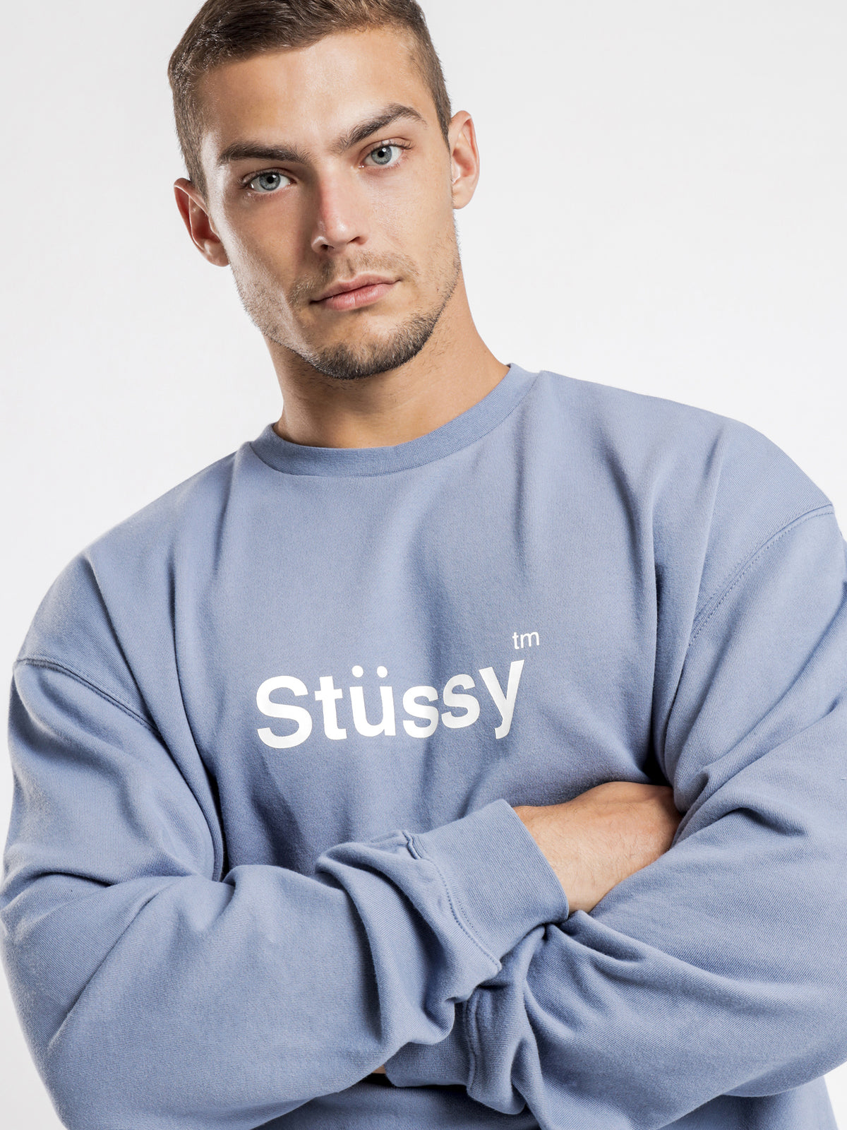 Stussy Text Crewneck Jumper | Blue