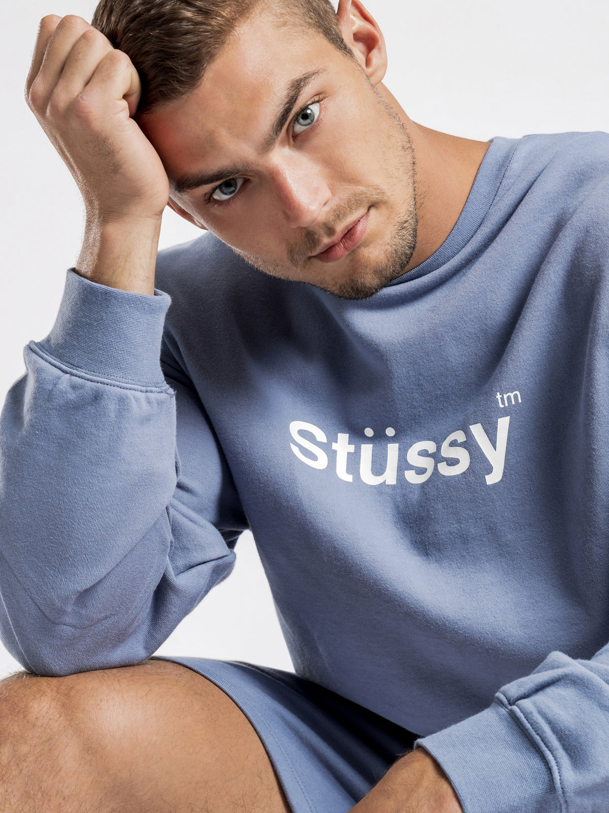Stussy Text Crewneck Jumper | Blue