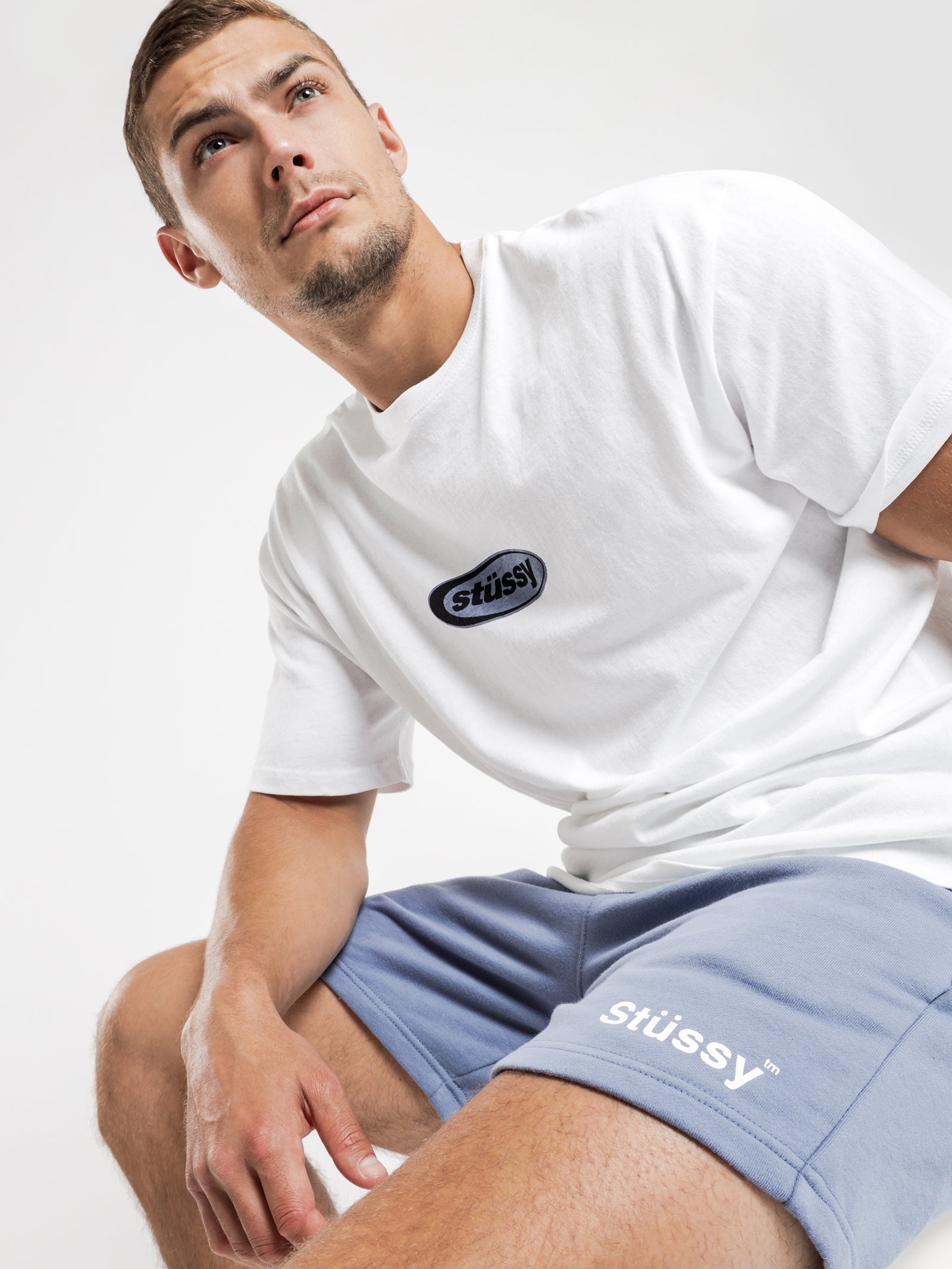 Text Fleece Shorts in Blue