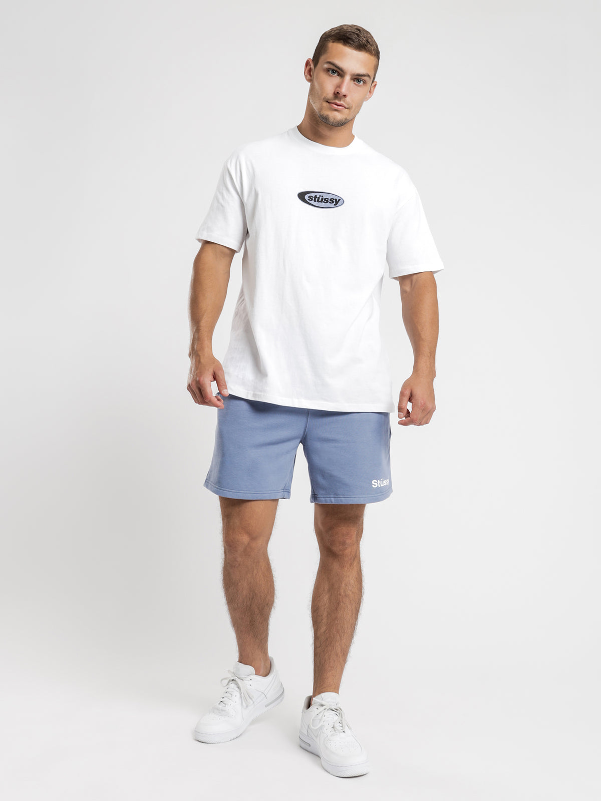 Text Fleece Shorts in Blue