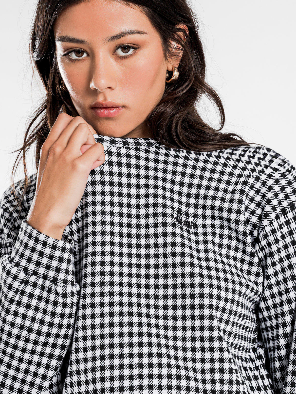 Montrose Knitted Check Crew Jumper in Black