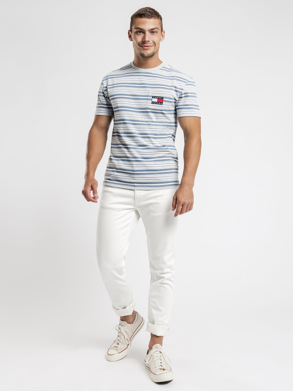 Stripe Pocket T-Shirt in Grey Heather Stripe