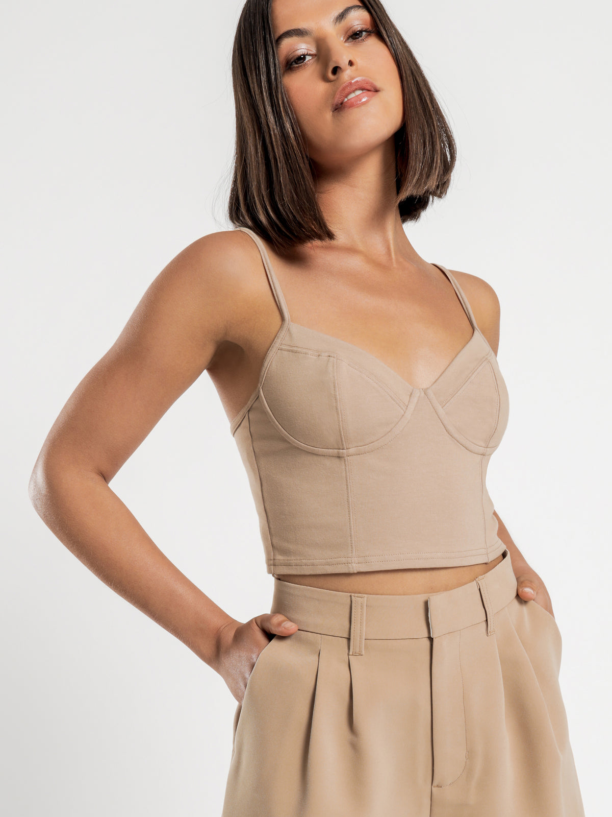 Muse Jersey Bustier Top in Tan