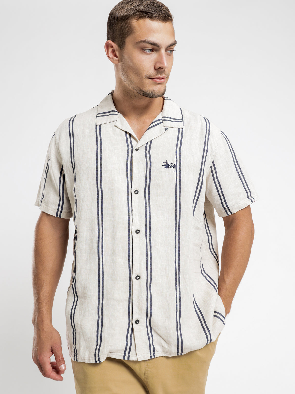 Stripe Shirt in Navy Stripe &amp; Natural Linen