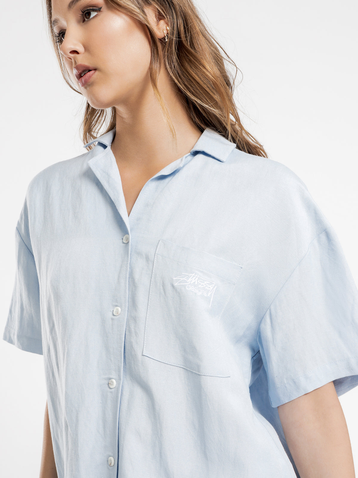 Designs Linen Oversized Shirt in Blue