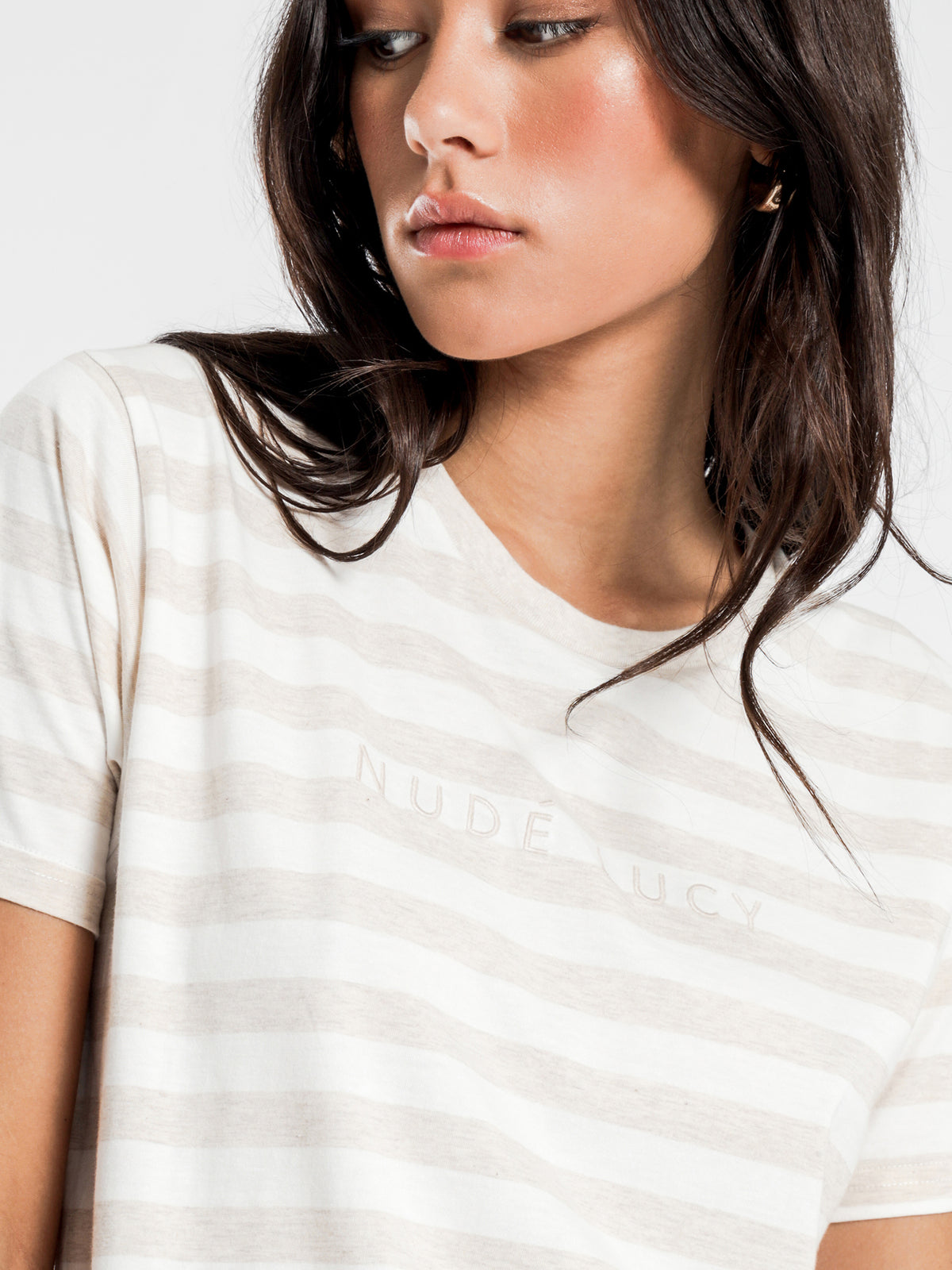 Stripe Slogan T-Shirt in Cream Stripe