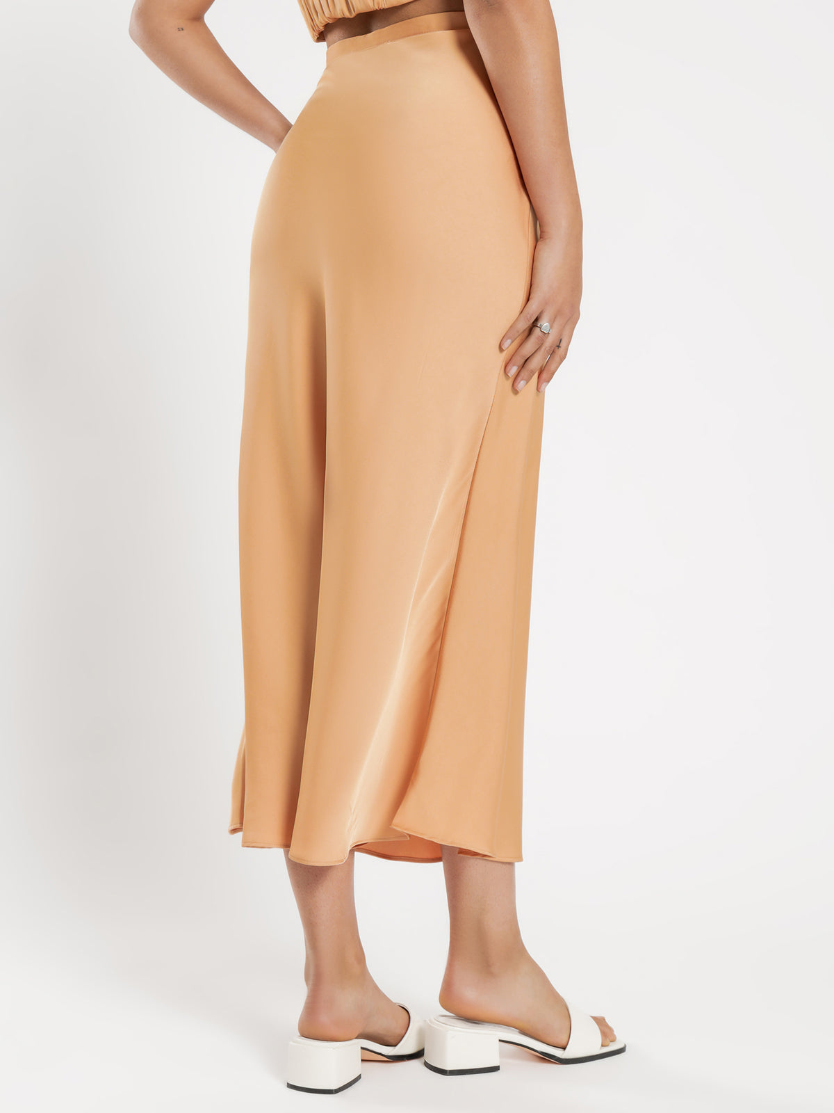 Leonie Satin Skirt in Tangerine