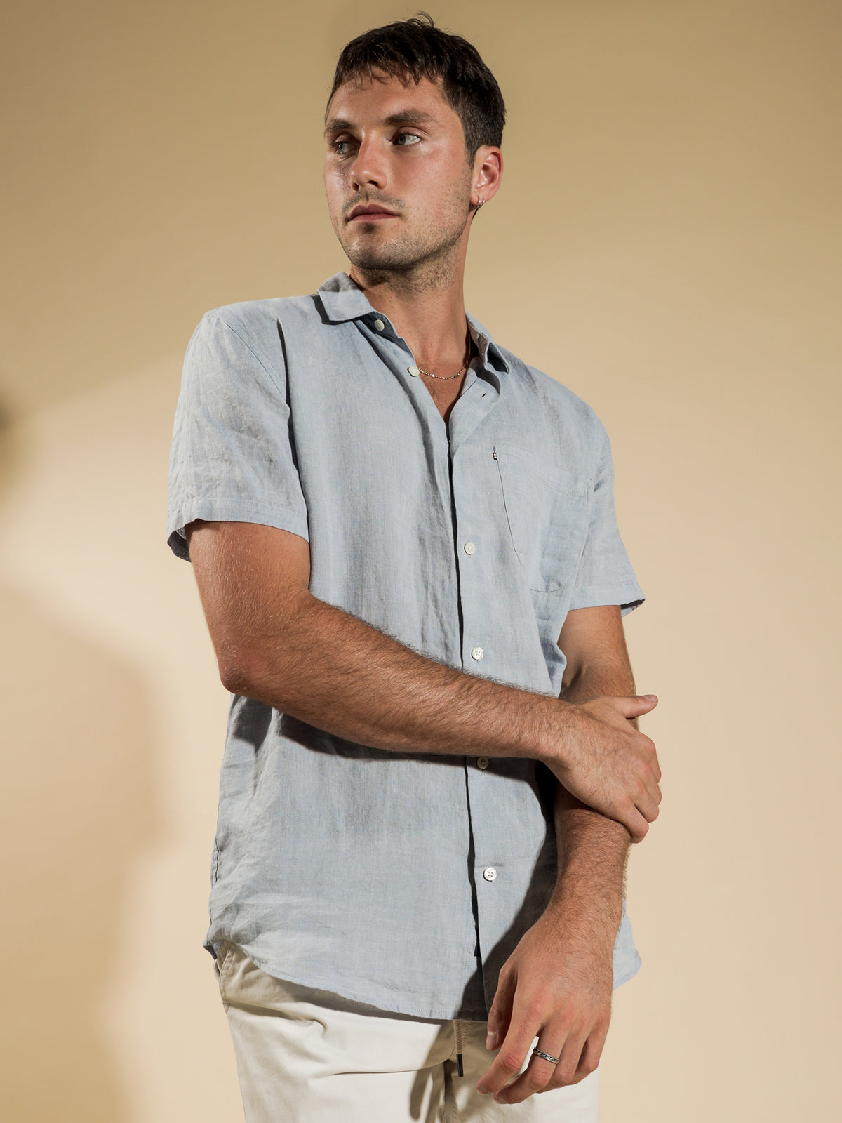 Newport Button Up T-Shirt in Dove Blue