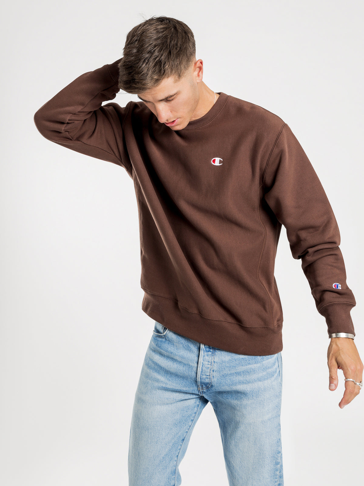 Champion Reverse Weave Crew Fleece Jumper | Brown