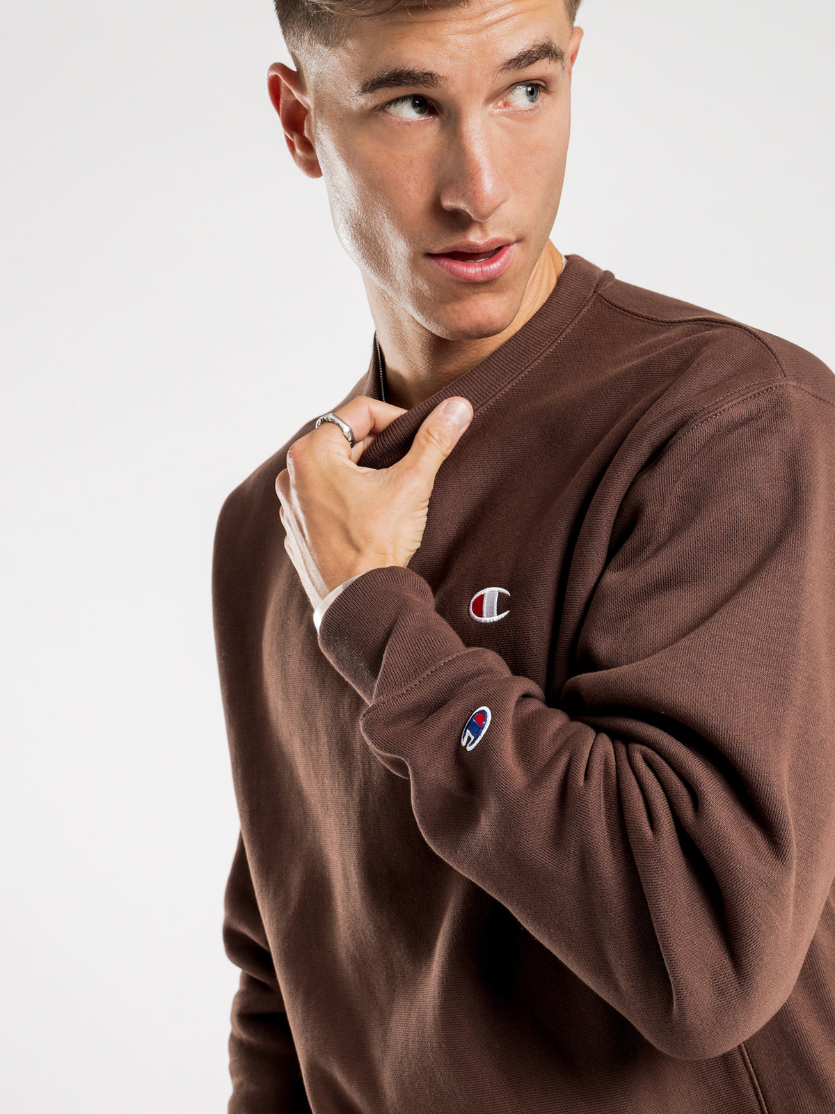 Champion Reverse Weave Crew Fleece Jumper | Brown