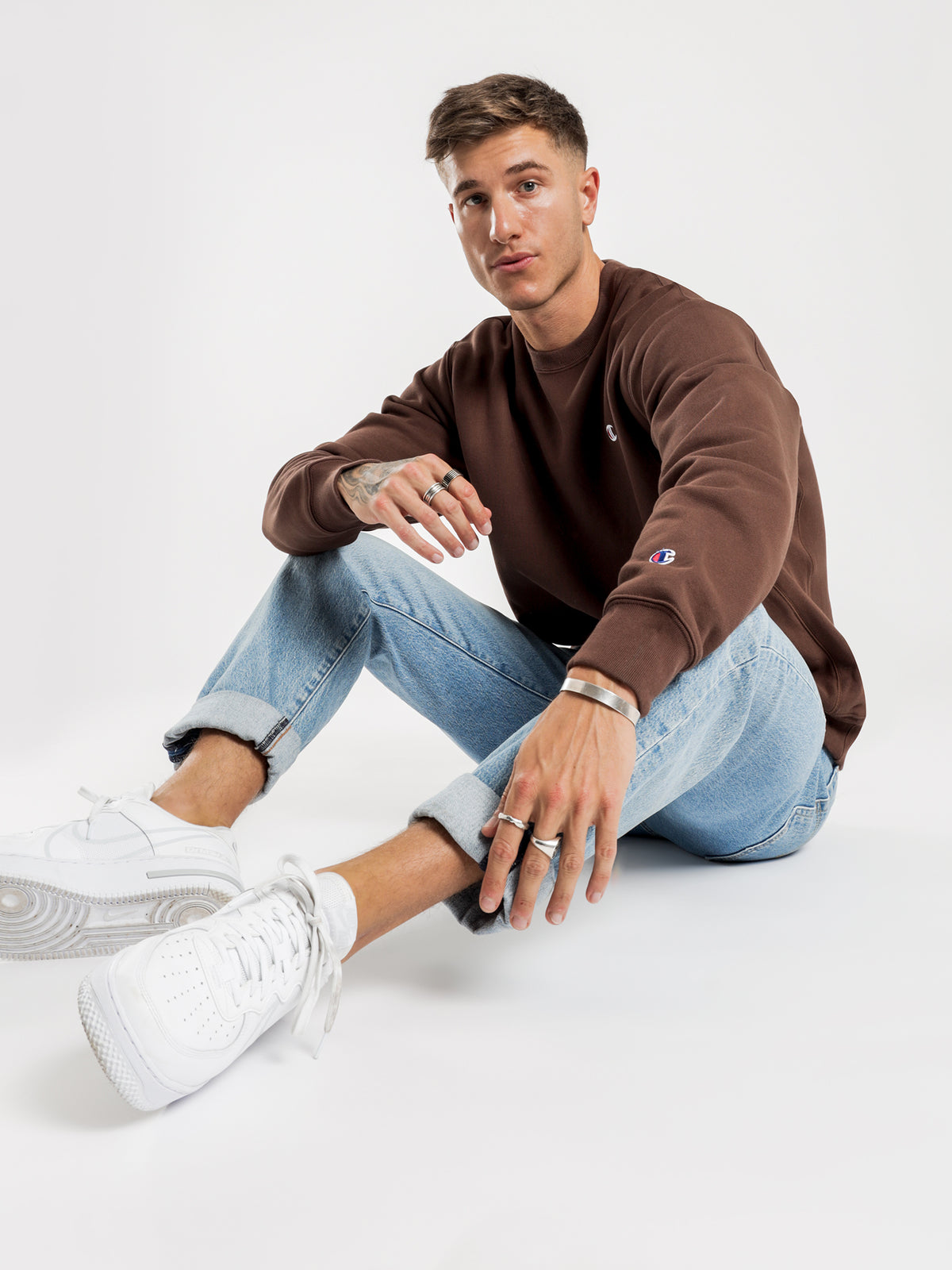 Champion Reverse Weave Crew Fleece Jumper | Brown