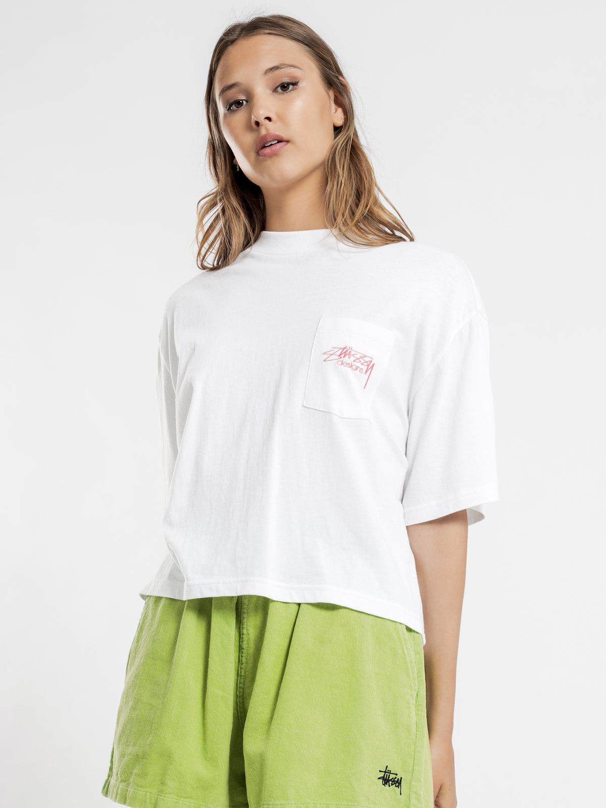 Designs Pocket Boxy T-Shirt in White