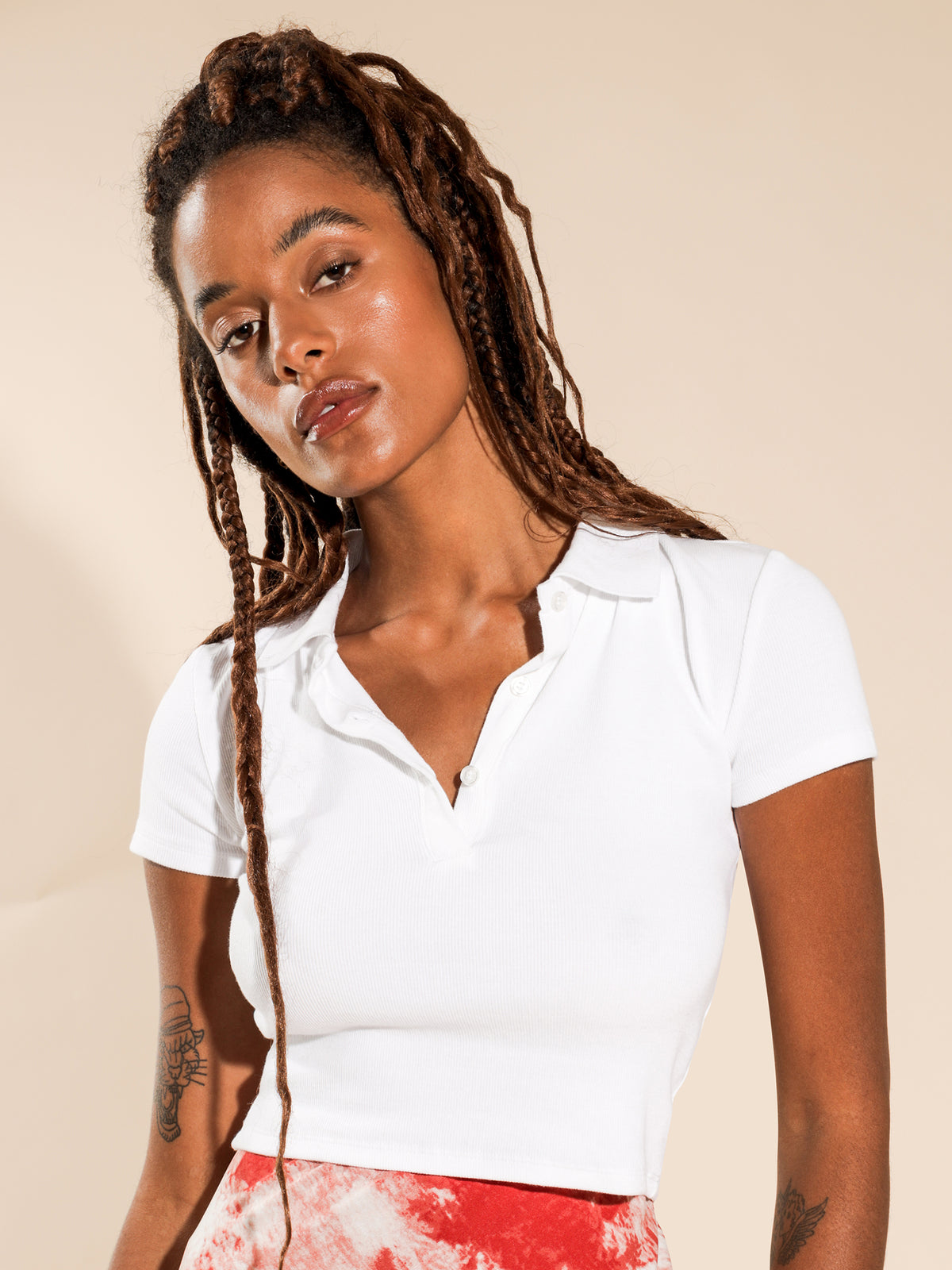 Lara Rib Polo T-Shirt in White