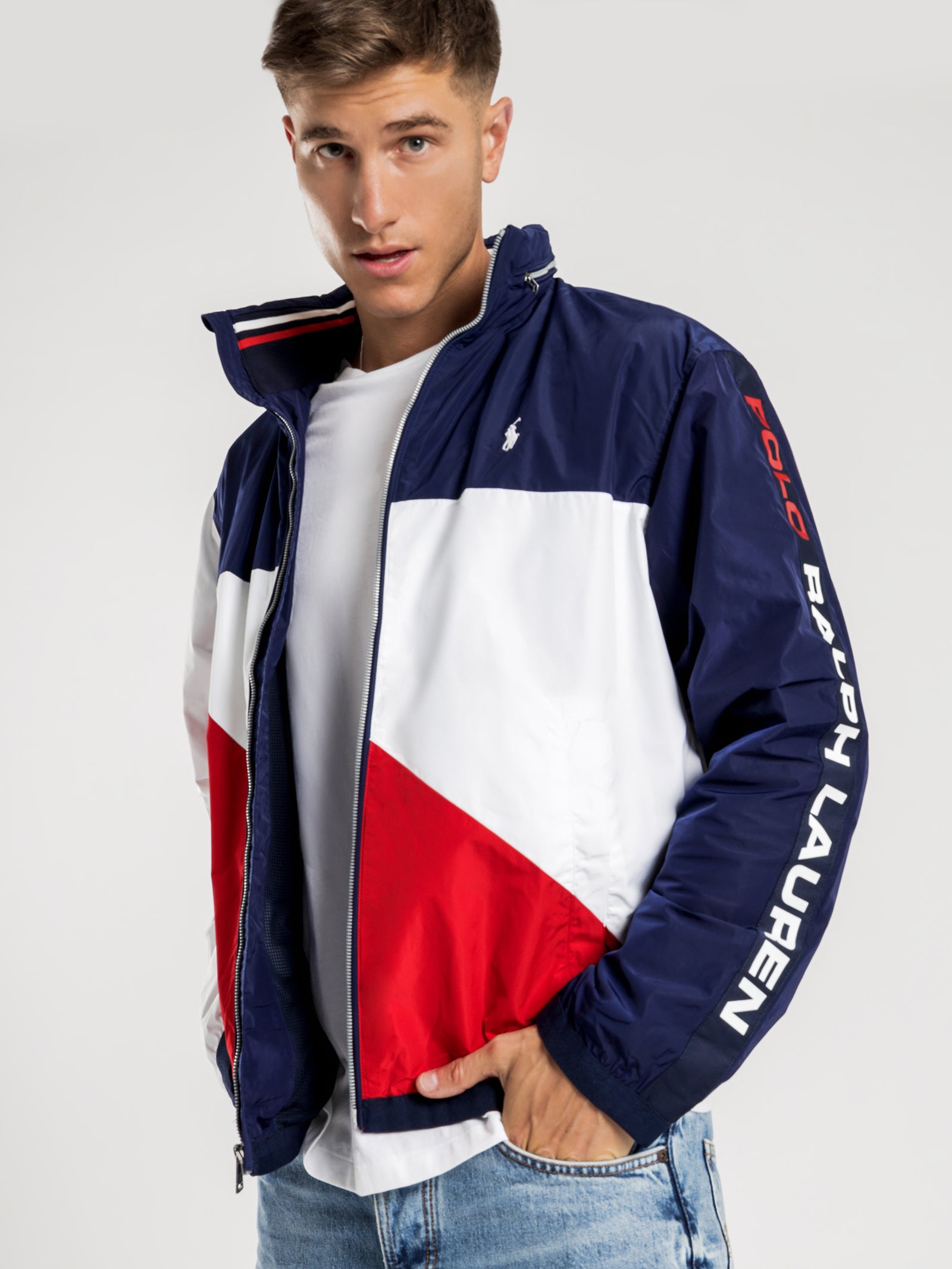 Tricolour Flag Zip Through Windbreaker Jacket