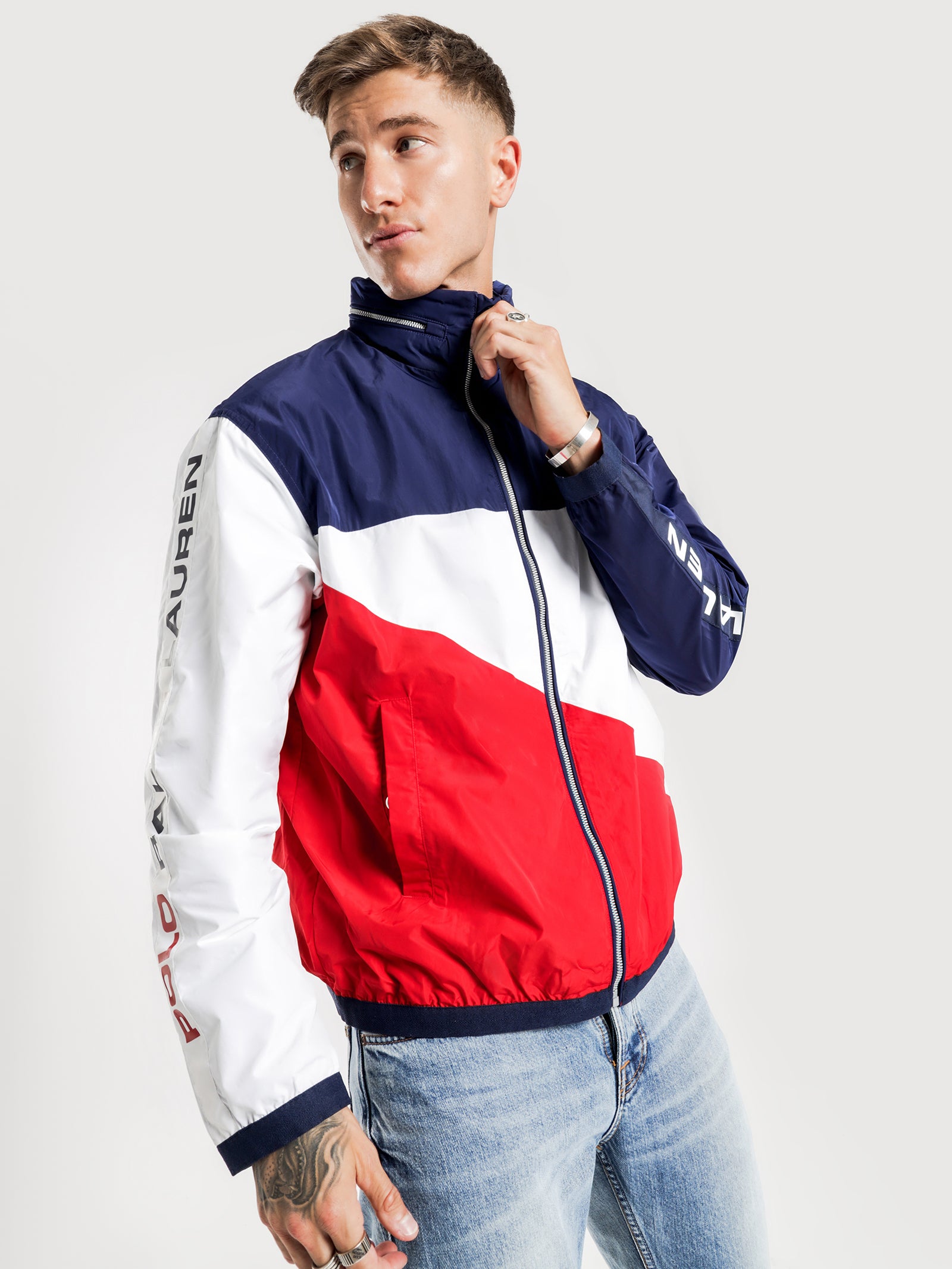 Tricolour Flag Zip Through Windbreaker Jacket