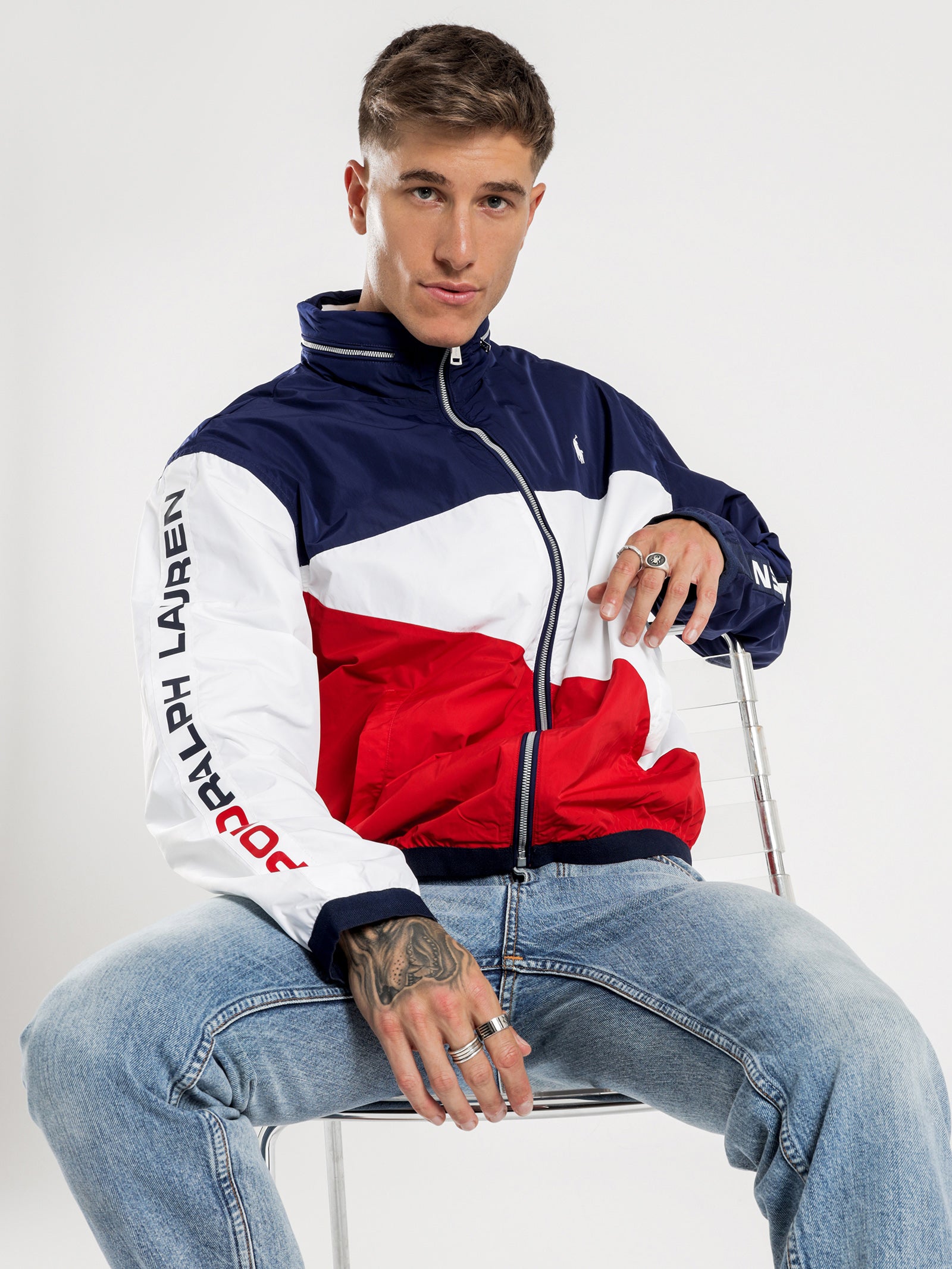 Tricolour Flag Zip Through Windbreaker Jacket