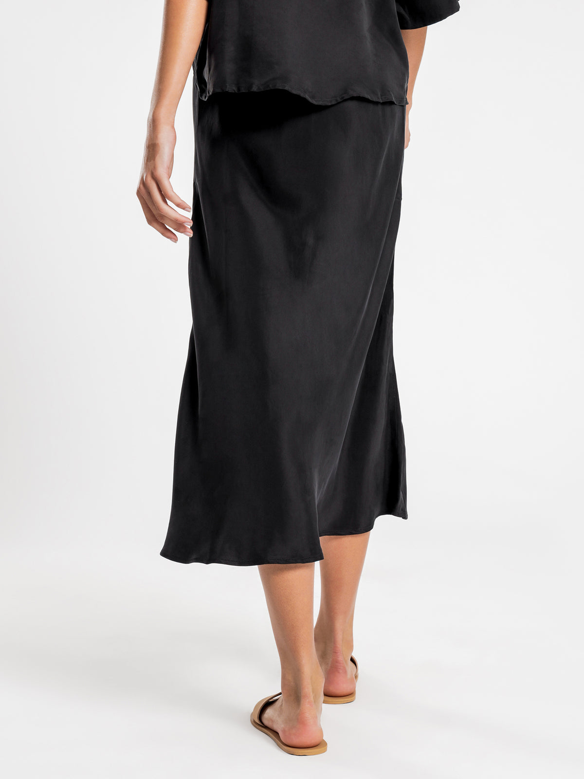 Esme Cupro Midi Skirt in Black