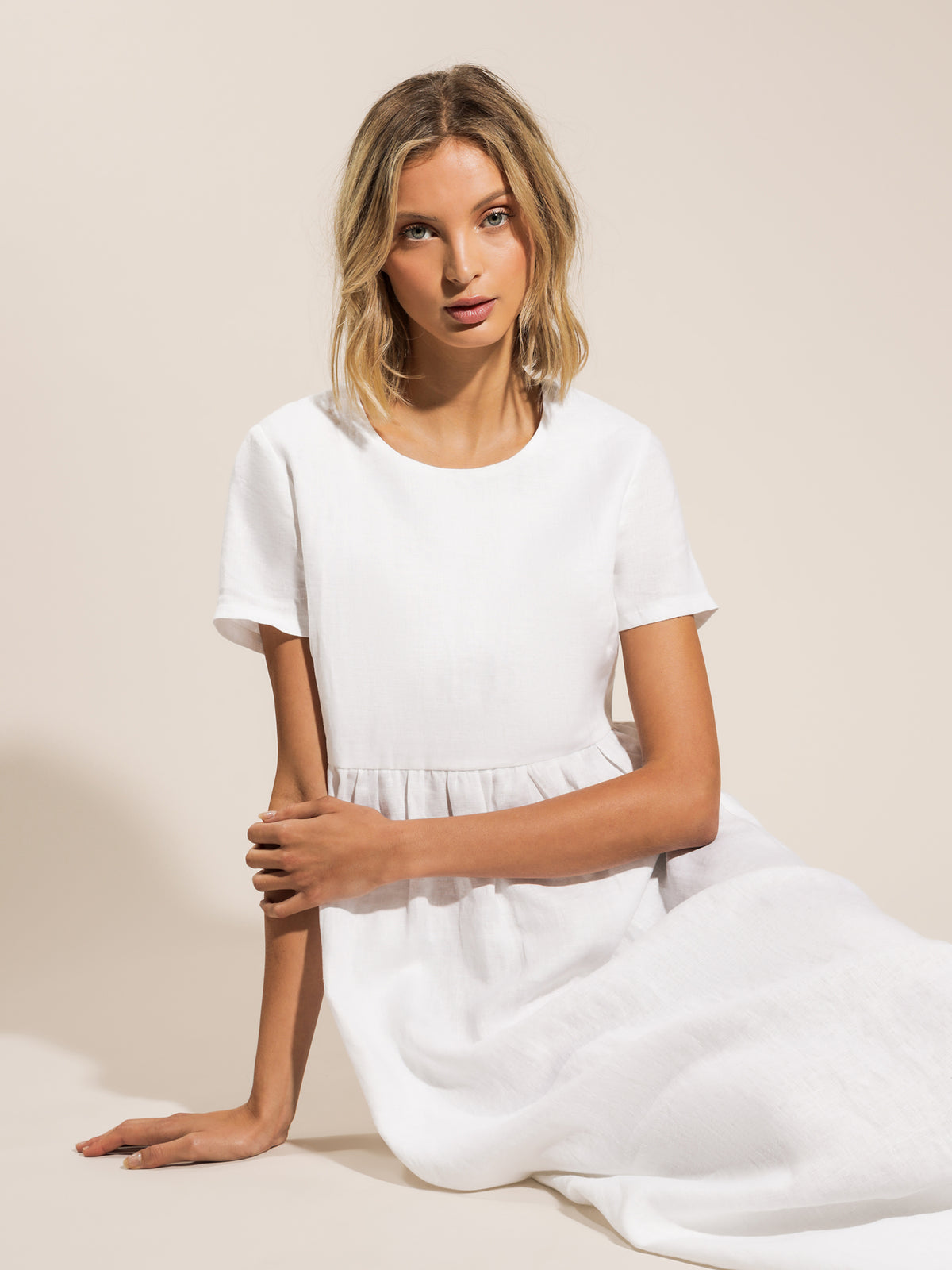 Claudia Linen Maxi Dress in White
