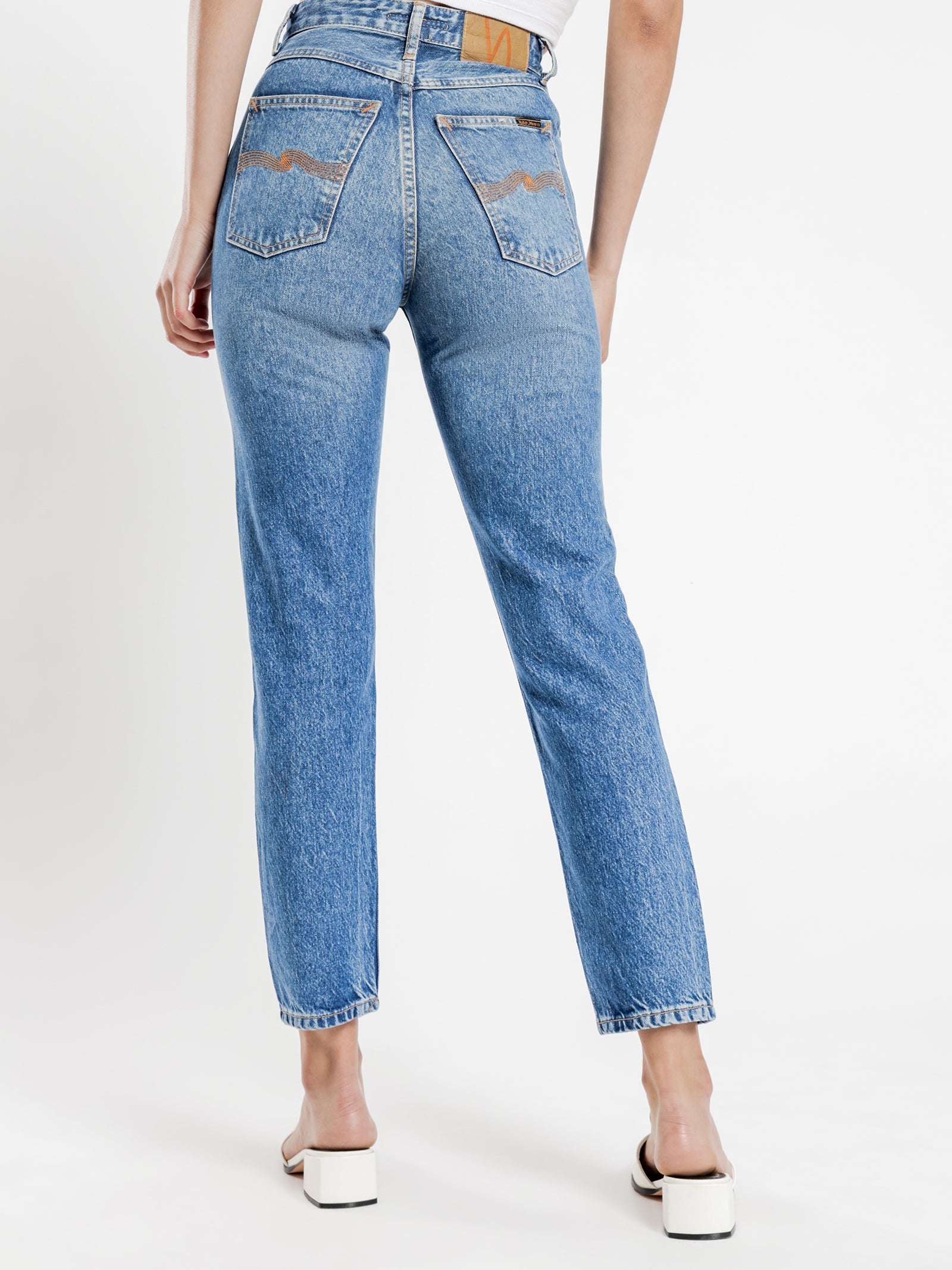 Breezy Britt Slim Jeans in Orange Skin Blue Denim - Glue Store