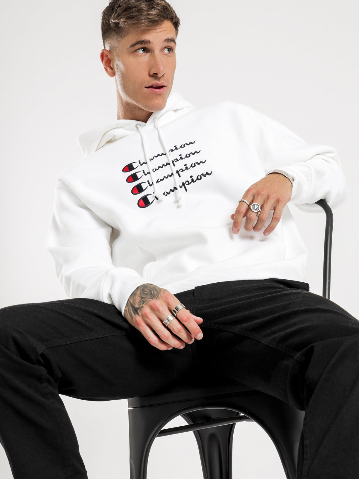 Reverse Weave Graphic Hoodie in White