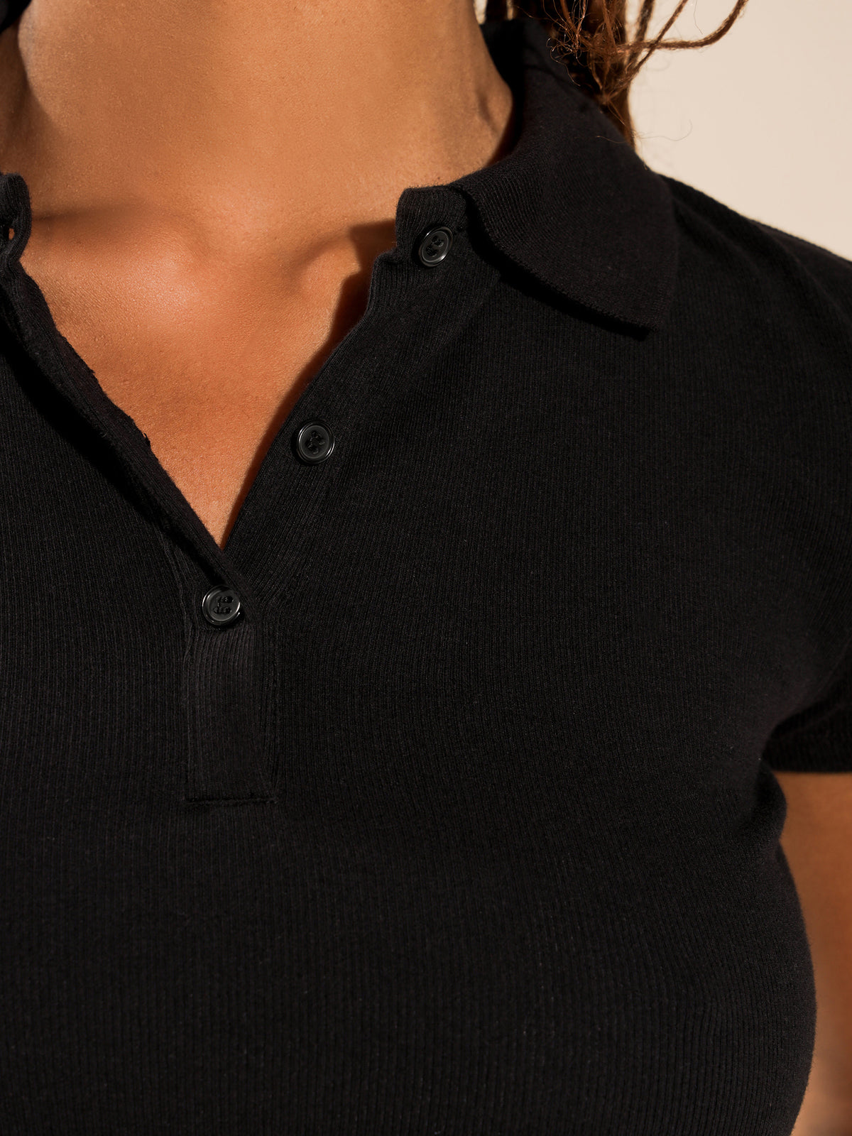 Lara Rib Polo T-Shirt in Black