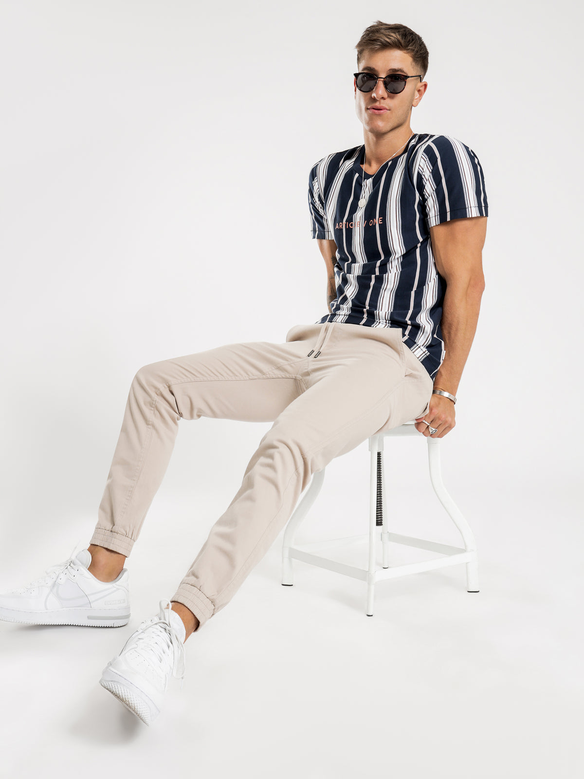 Frankie Short Sleeve T-Shirt in White Stripe