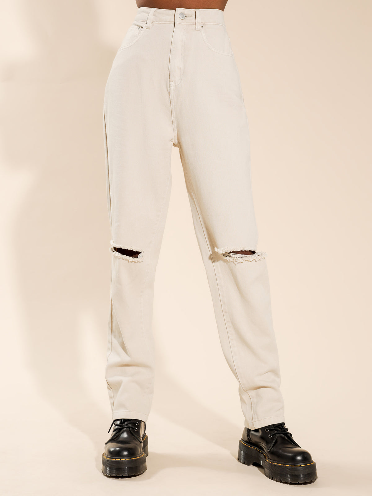 Maeve Straight-Leg Jeans in Stone