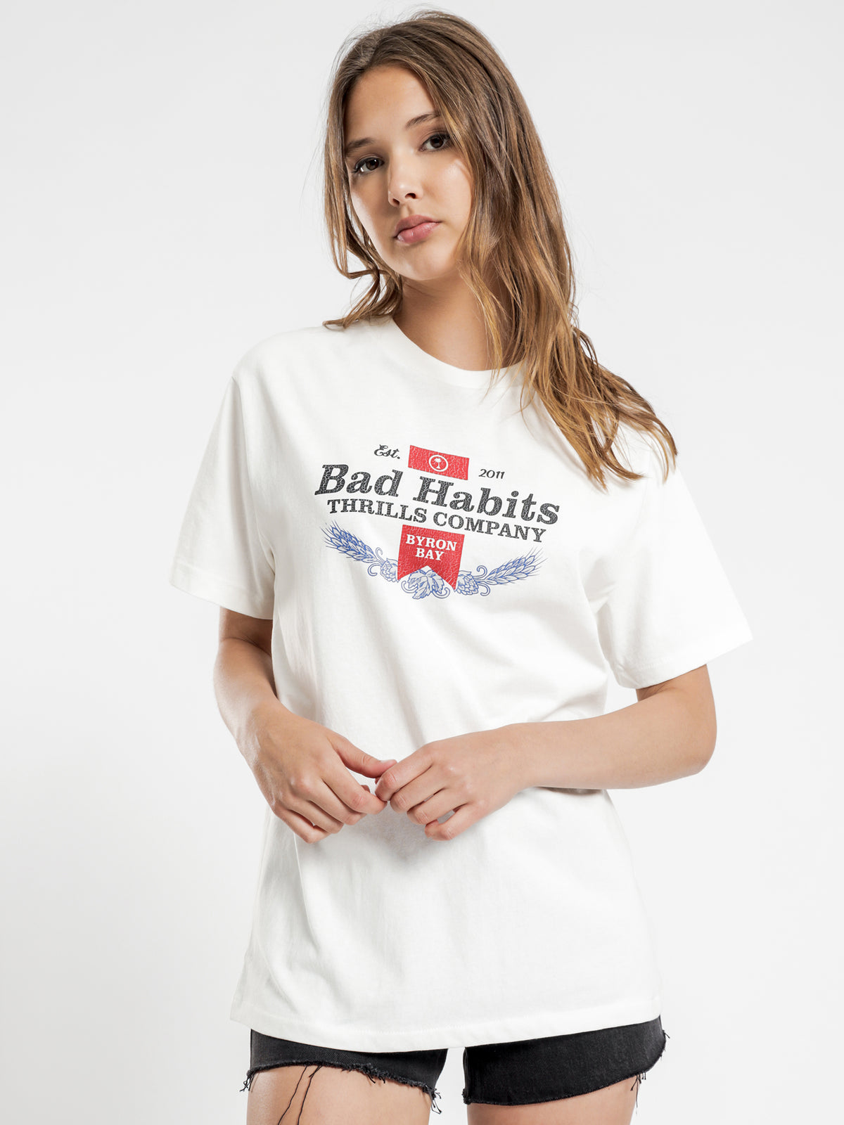 Bad Habits Merch T-Shirt in Dirty White