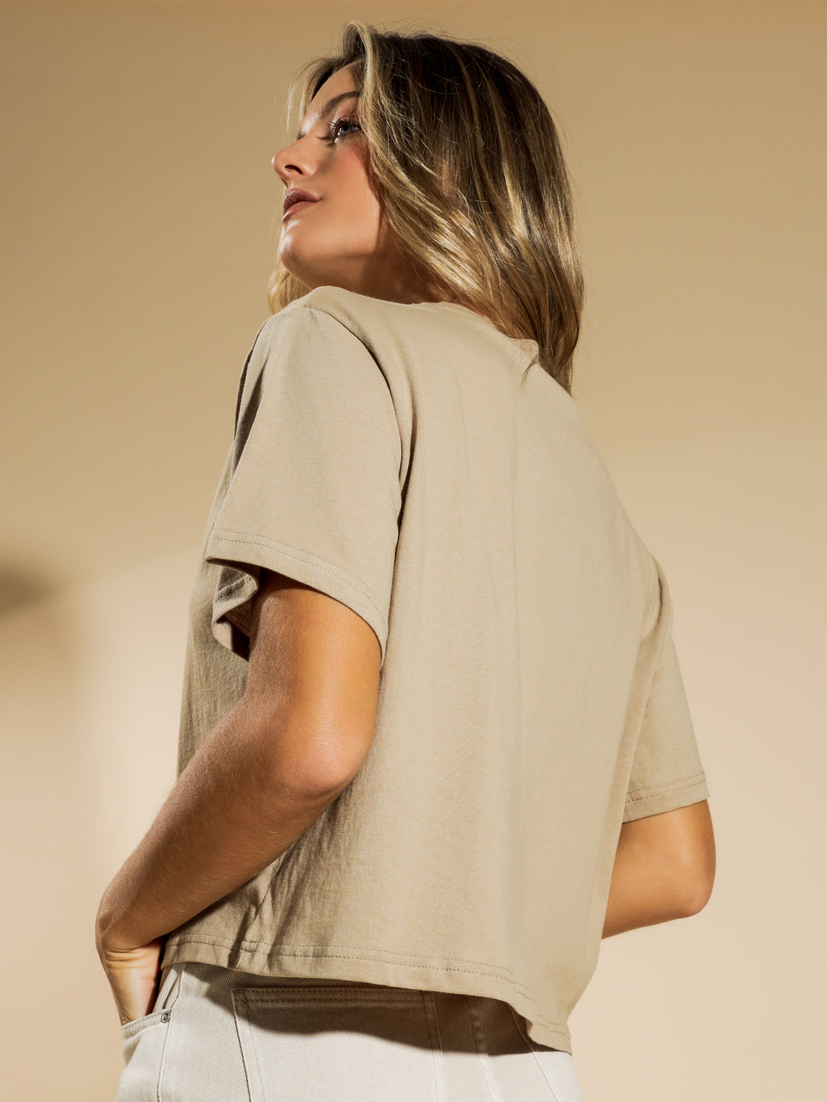 Copyright Boxy Cropped T-Shirt in Taupe