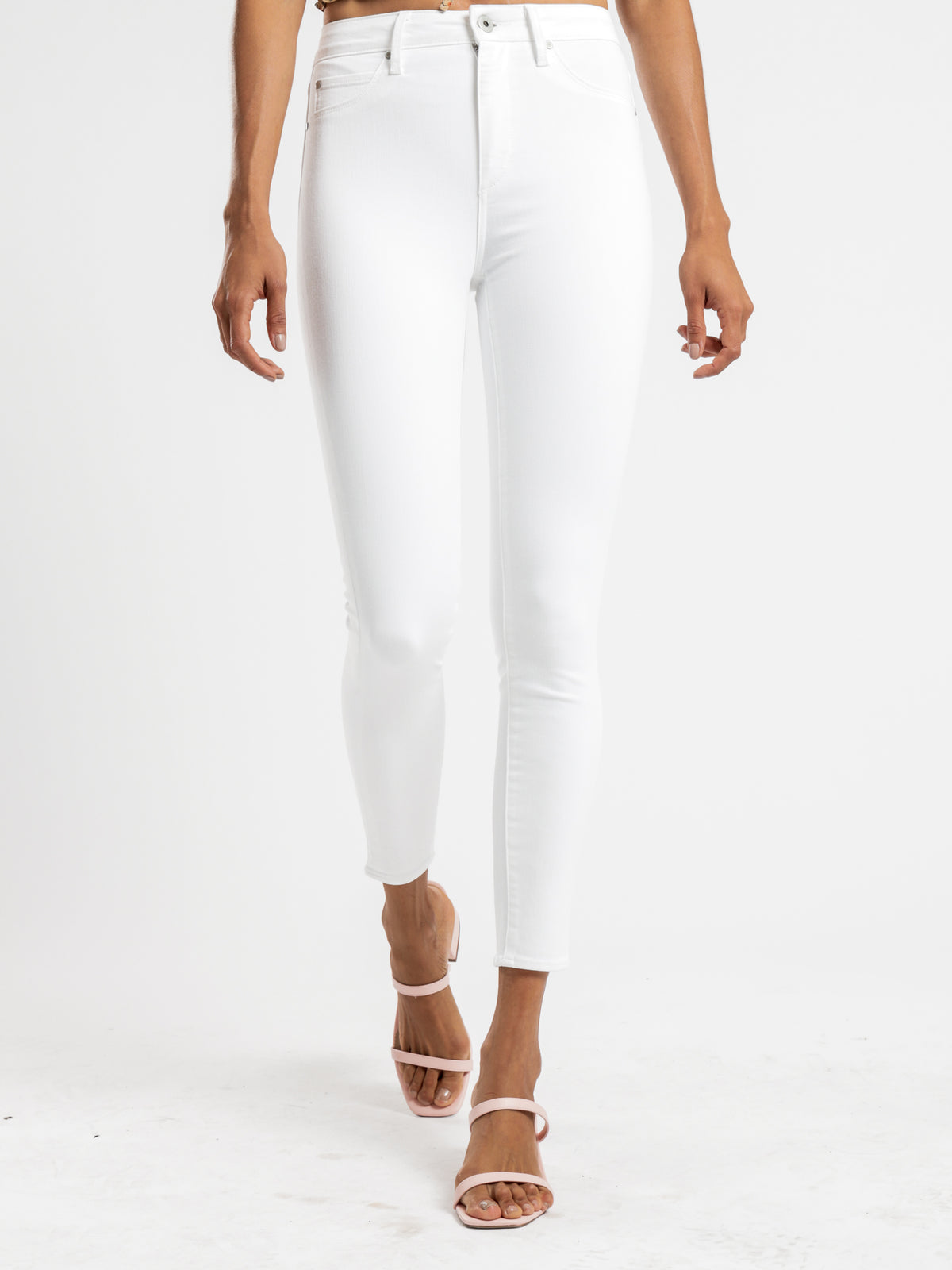 Lisa High-Rise Skinny Ankle-Hugger Jeans in Optic White Denim