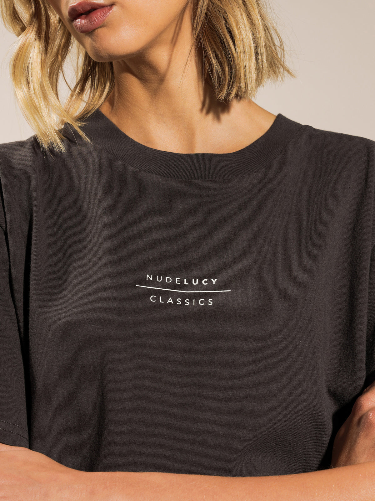 Nude Classics Slogan Boyfriend T-Shirt in Coal